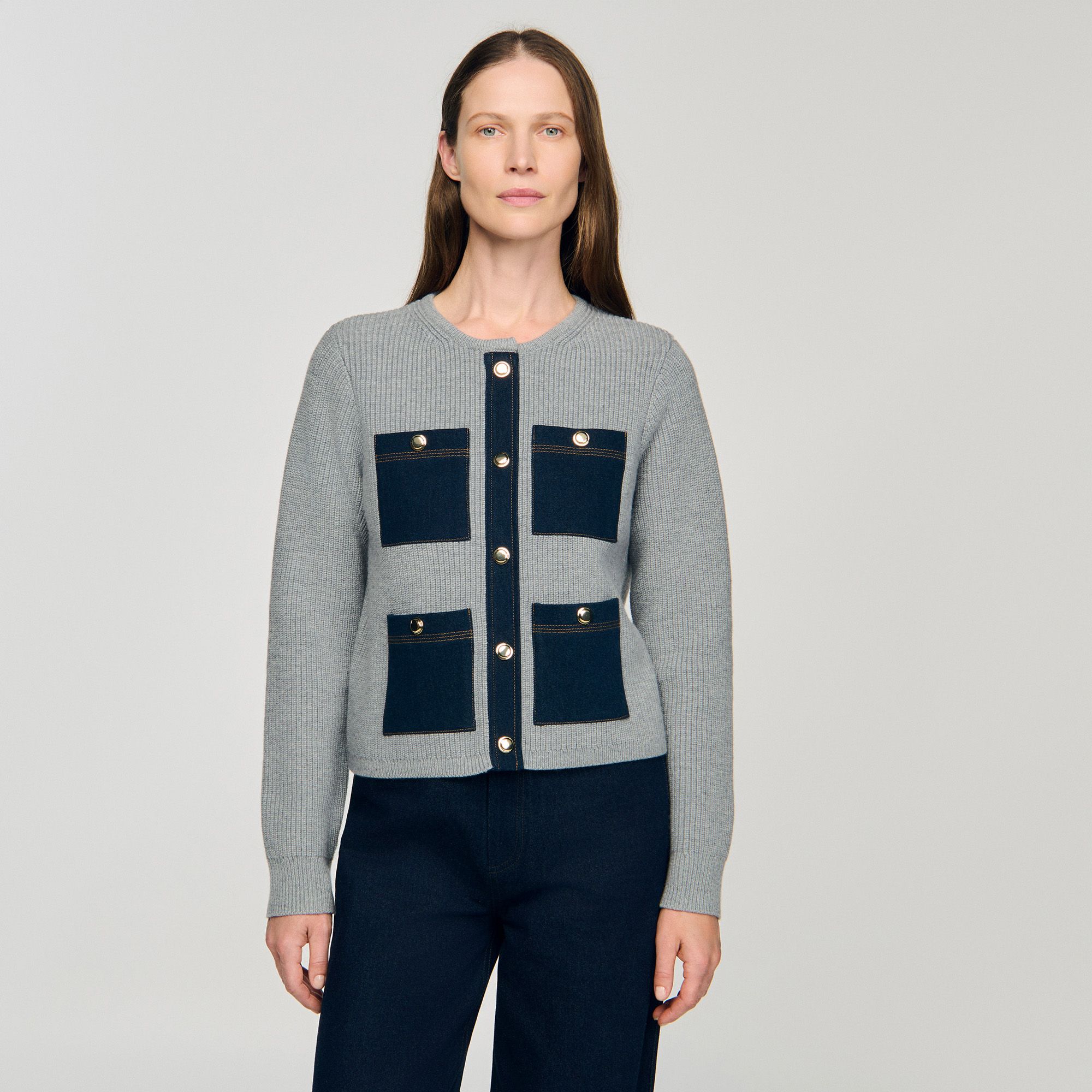 Sandro - Áo khoác cardigan có chi tiết denim