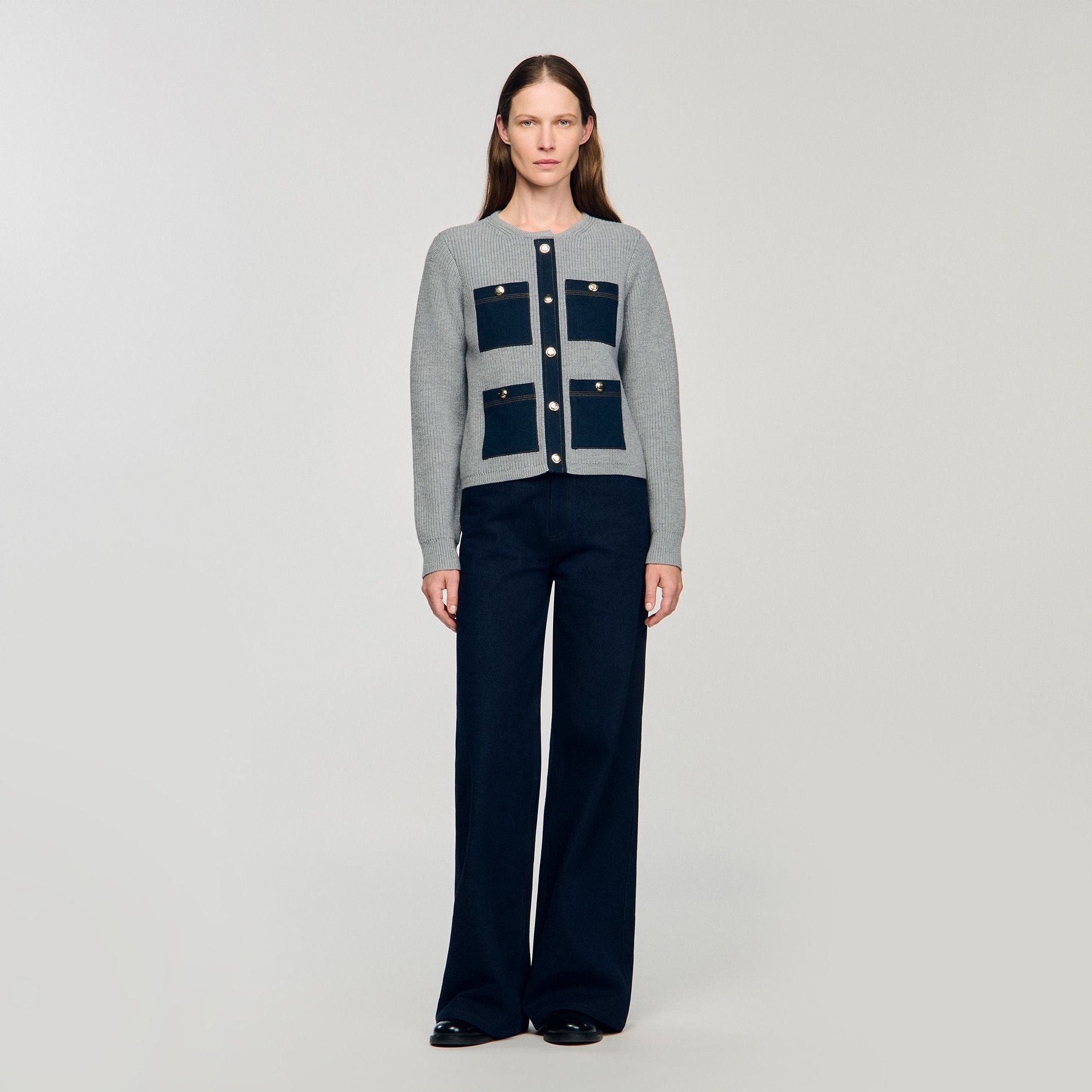 Sandro - Áo khoác cardigan có chi tiết denim