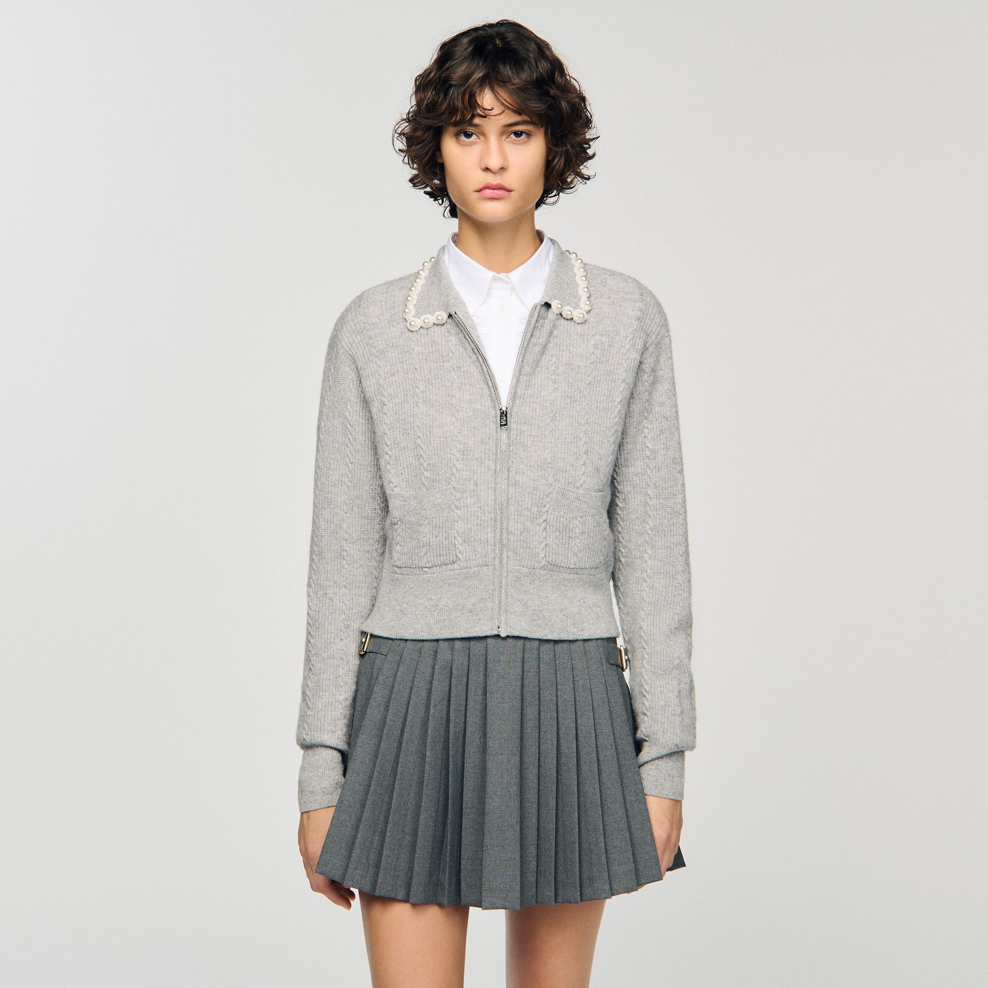 Sandro - Cardigan cổ đính hạt