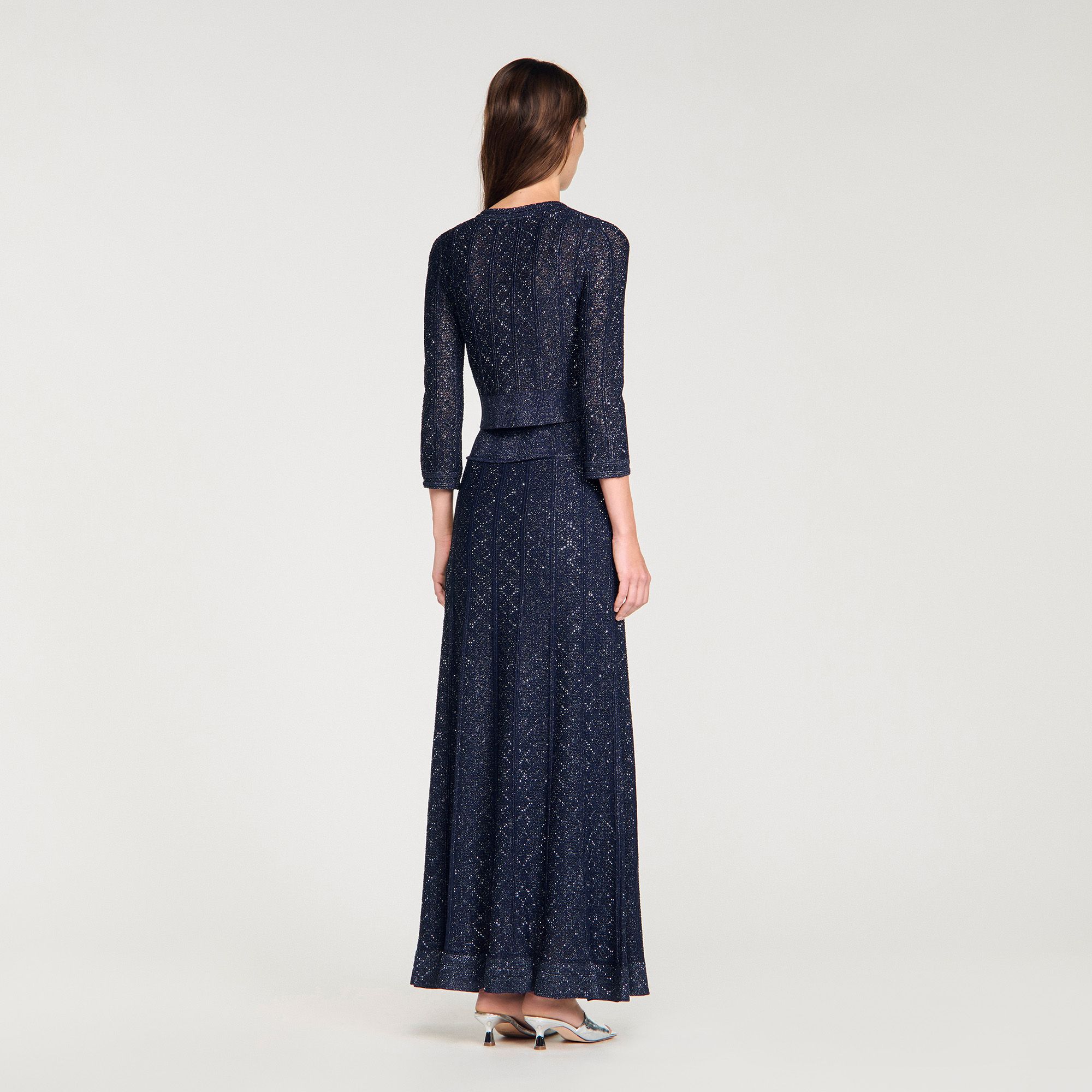 Sandro - Áo len cardigan dáng ngắn đan họa tiết Strass