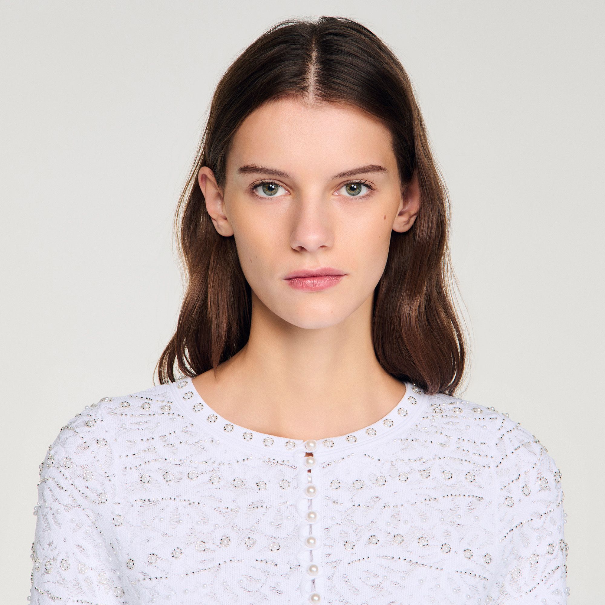 Sandro - Áo khoác cardigan đính ngọc trai