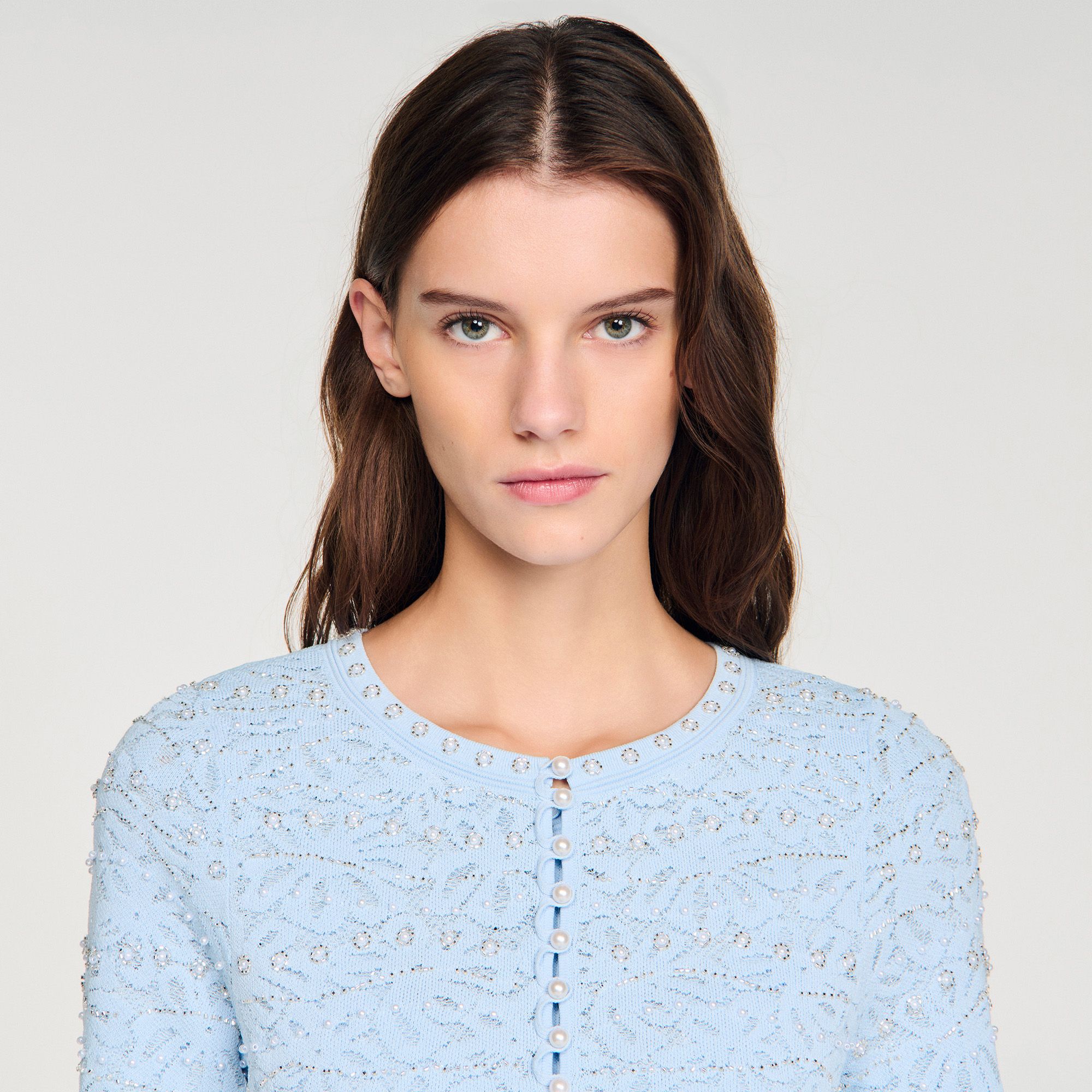 Sandro - Áo khoác cardigan đính ngọc trai