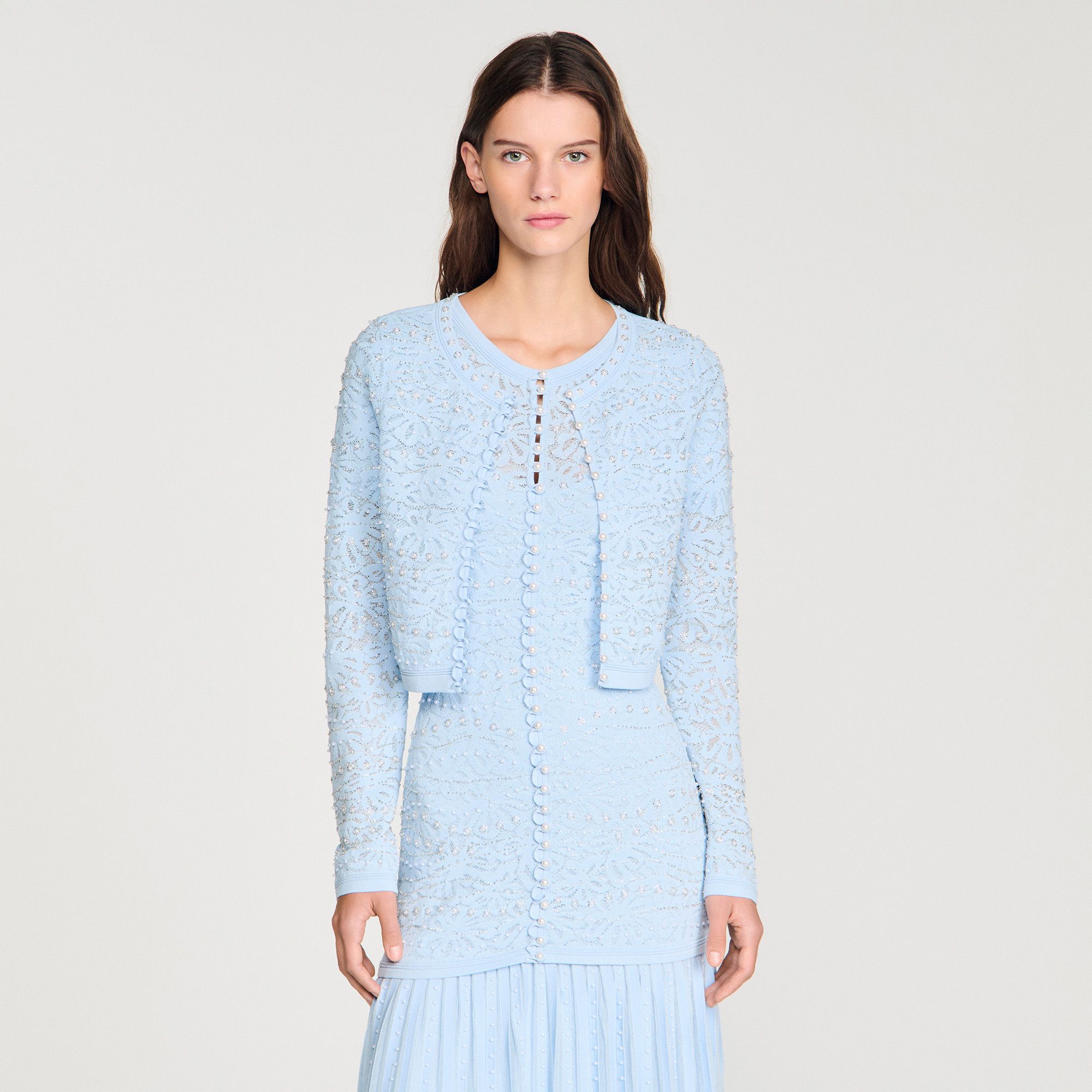 Sandro - Áo khoác cardigan đính ngọc trai