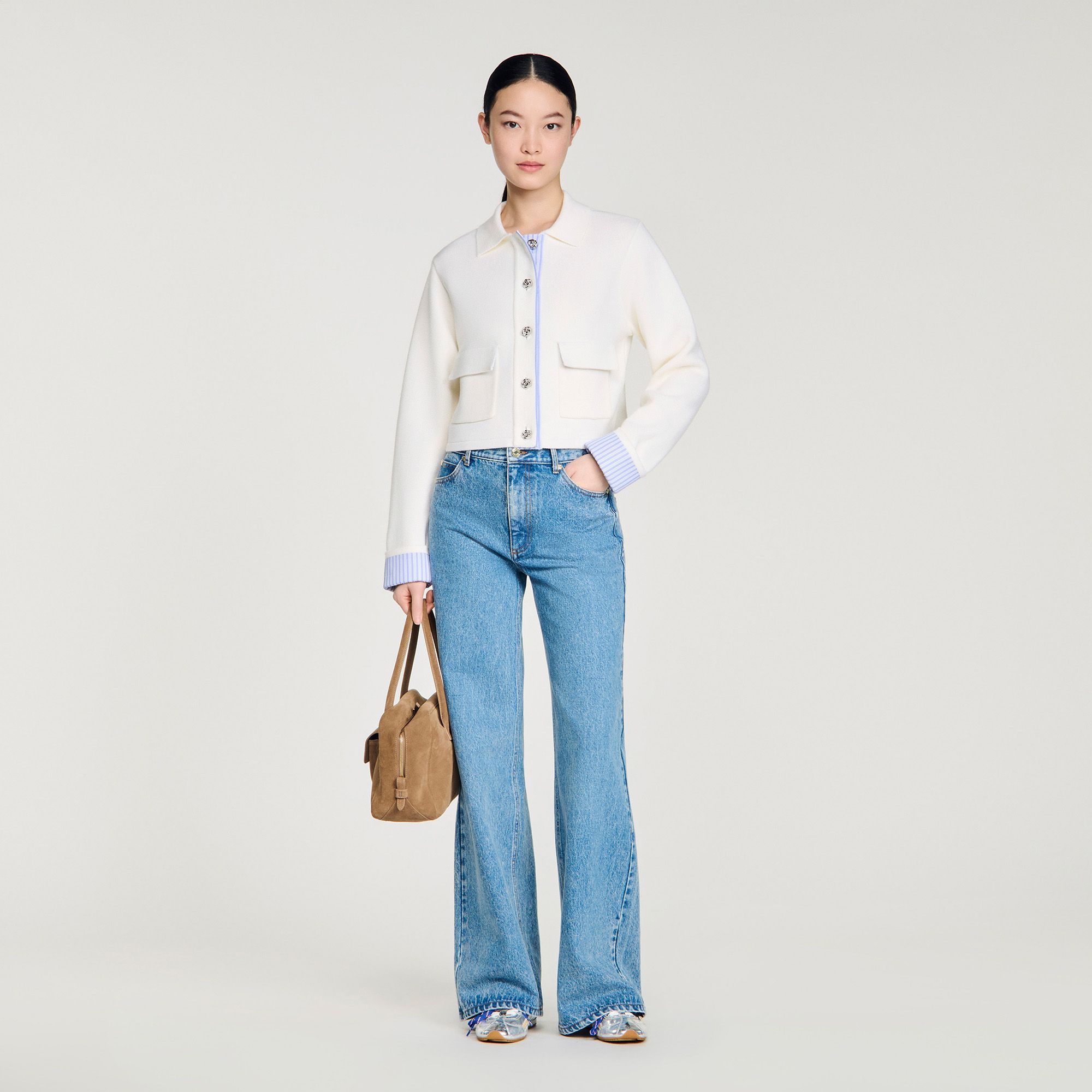 Sandro - Áo khoác polo chi tiết vải poplin.