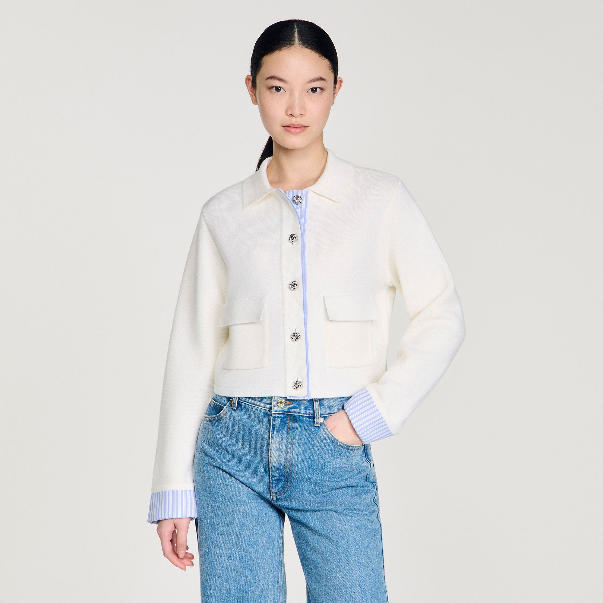 Sandro - Áo khoác polo chi tiết vải poplin.