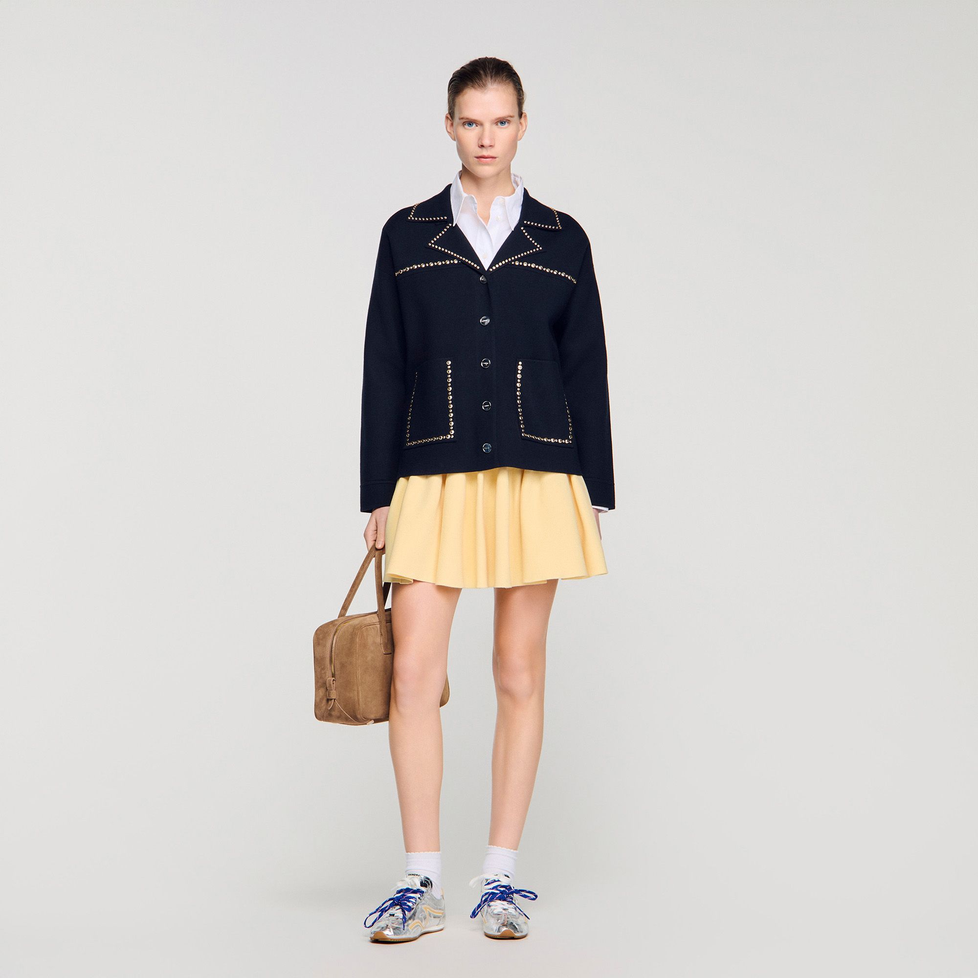 Sandro - Áo khoác cardigan đinh tán cổ blazer