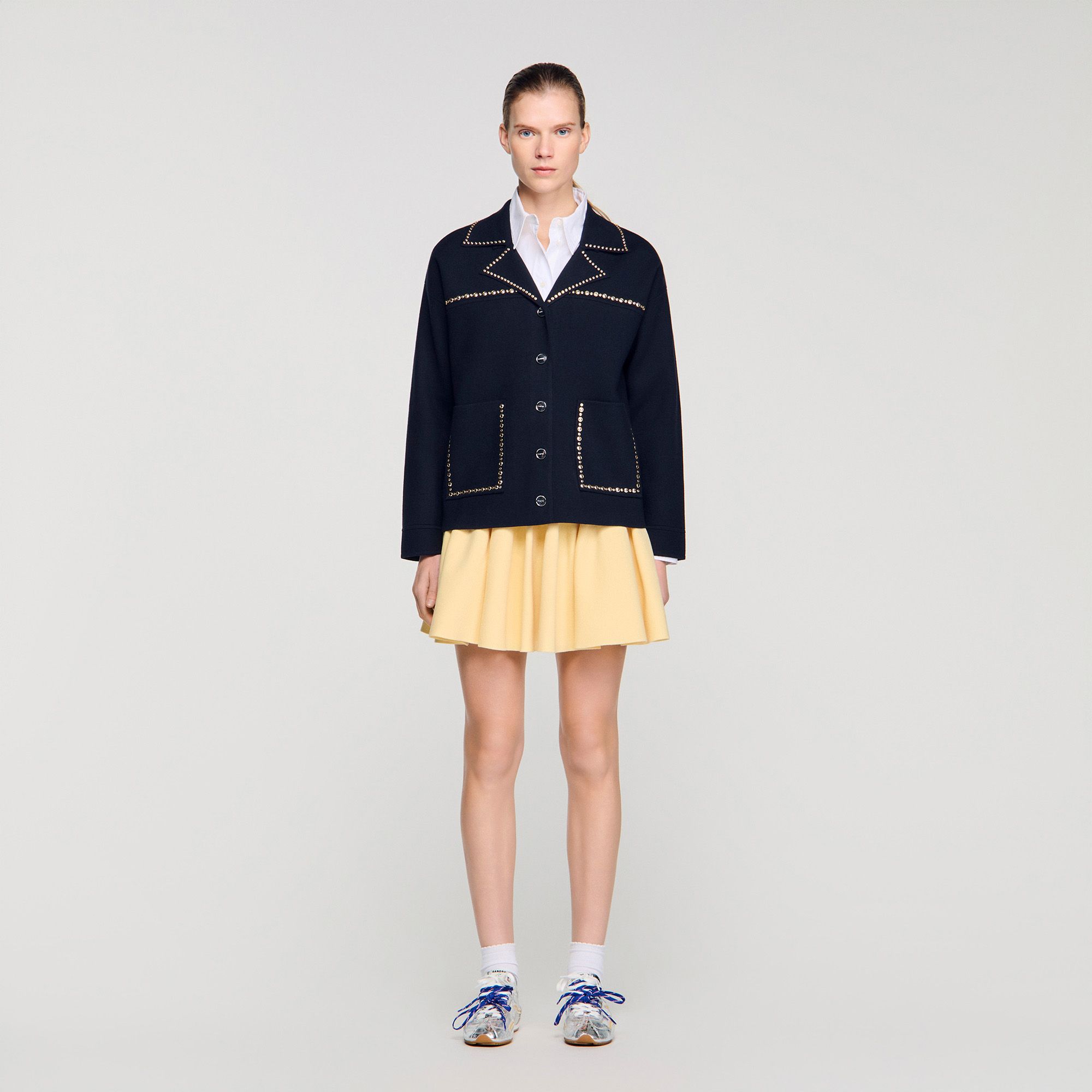 Sandro - Áo khoác cardigan đinh tán cổ blazer