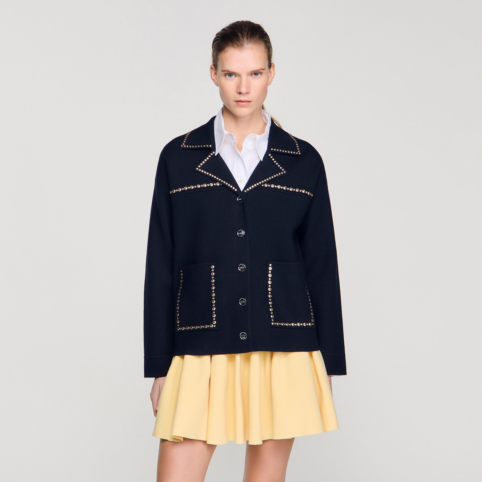 Sandro - Áo khoác cardigan đinh tán cổ blazer