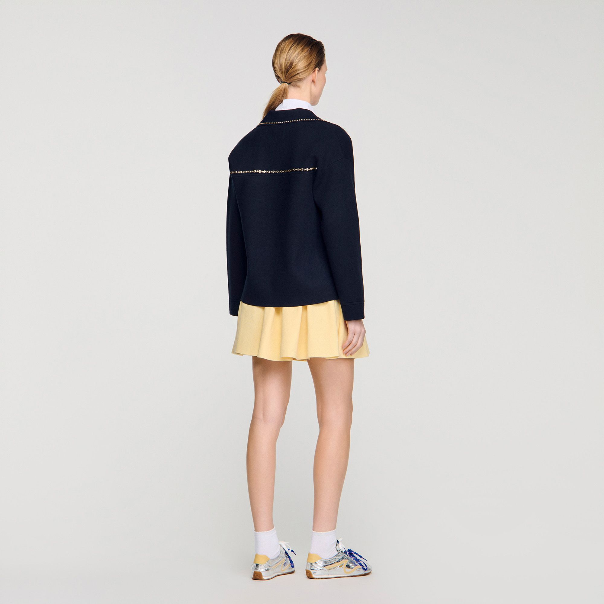 Sandro - Áo khoác cardigan đinh tán cổ blazer
