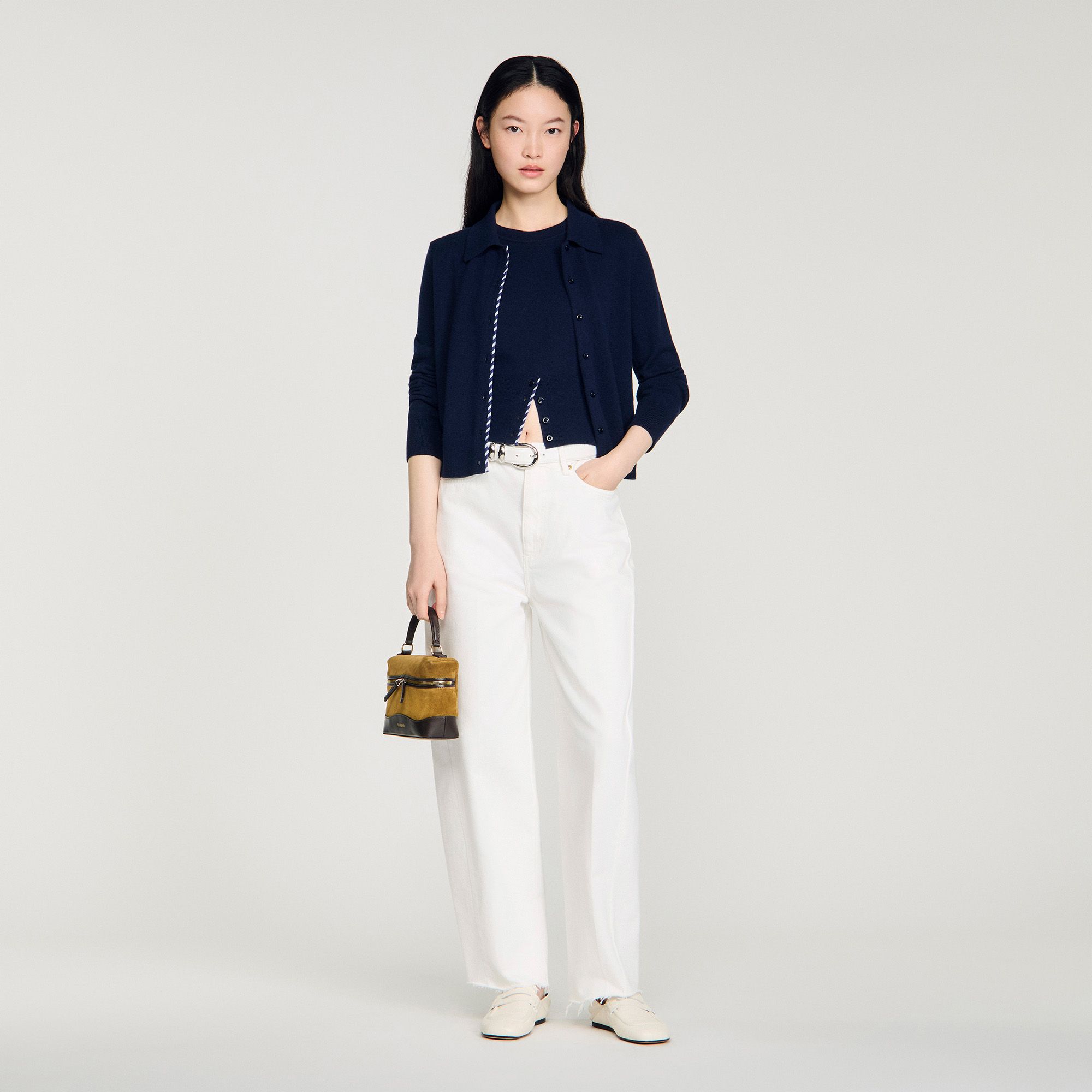 Sandro - Áo khoác cardigan kẻ sọc bằng len và cashmere