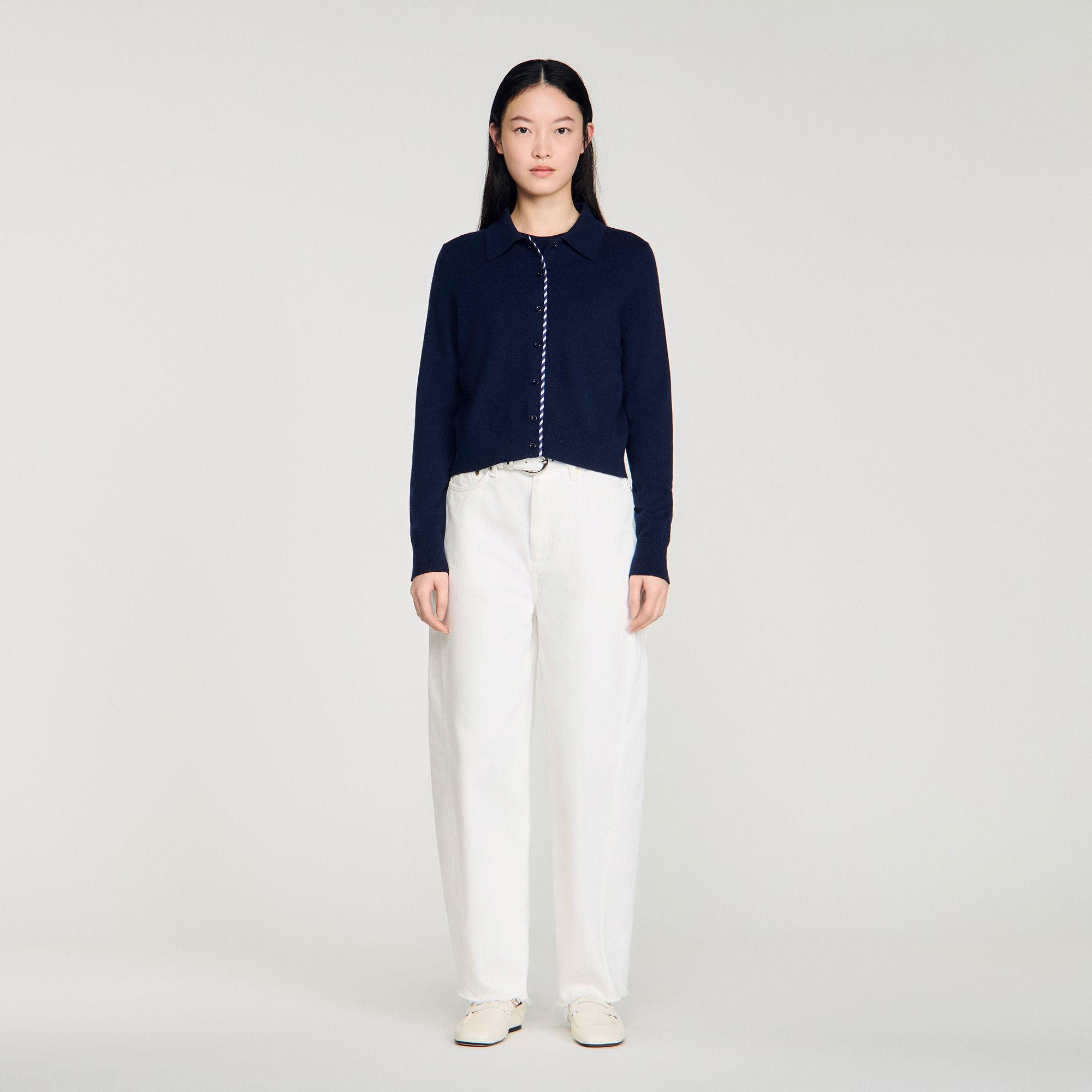 Sandro - Áo khoác cardigan kẻ sọc bằng len và cashmere