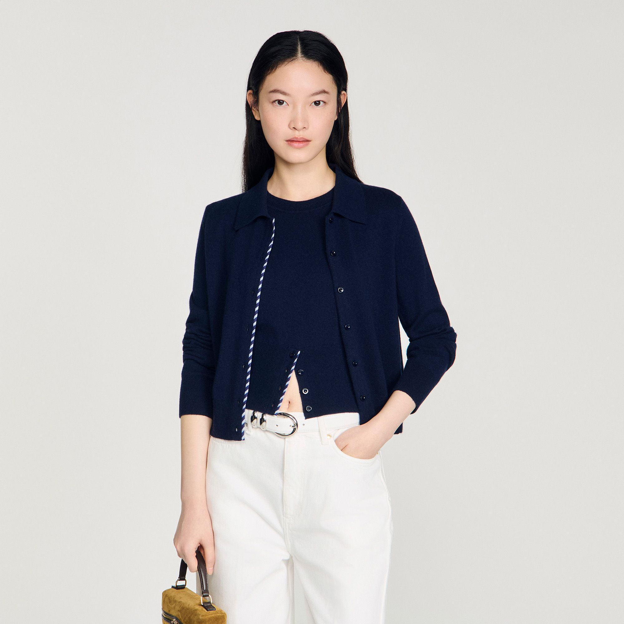 Sandro - Áo khoác cardigan kẻ sọc bằng len và cashmere
