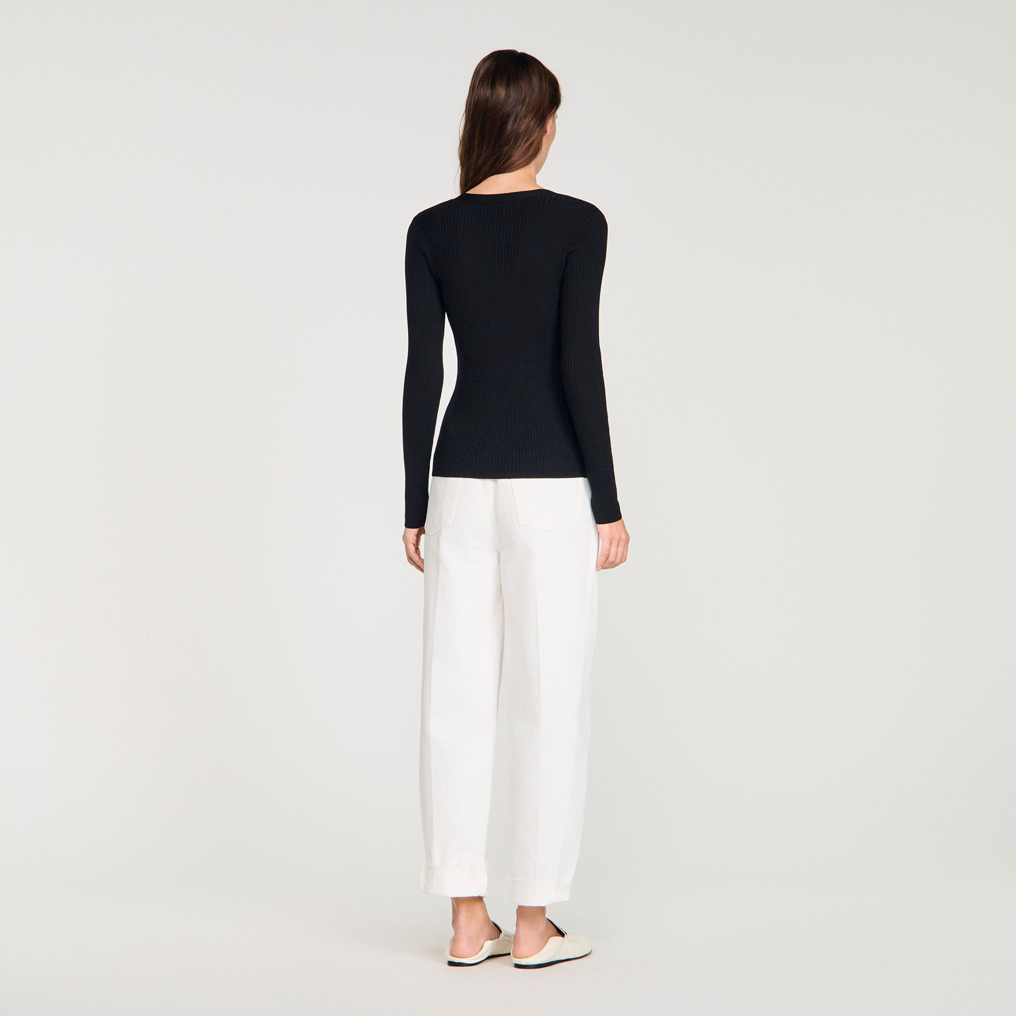 Sandro - Áo khoác cardigan có gân với khuy trang trí