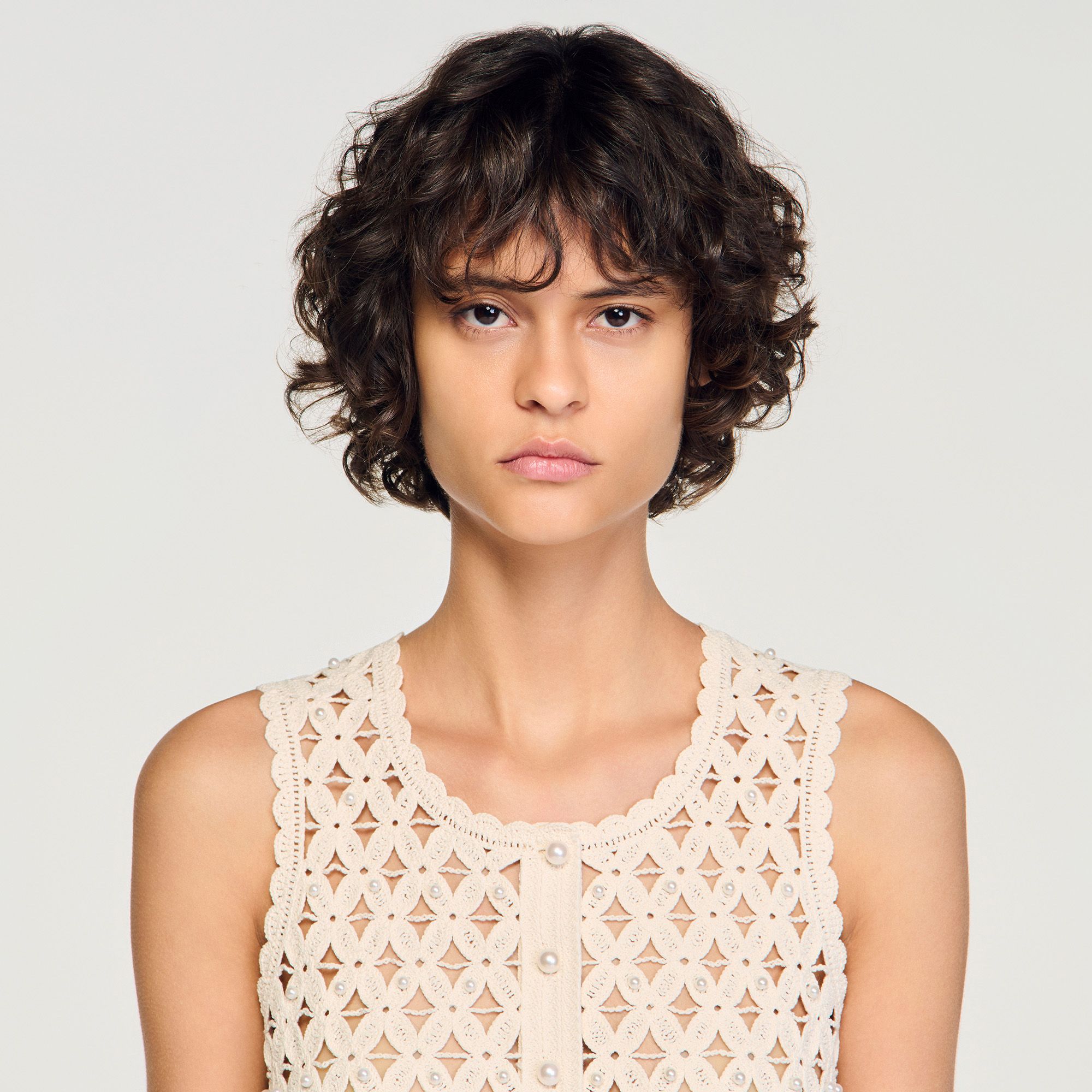 Sandro - Áo khoác cardigan crochet đính hạt