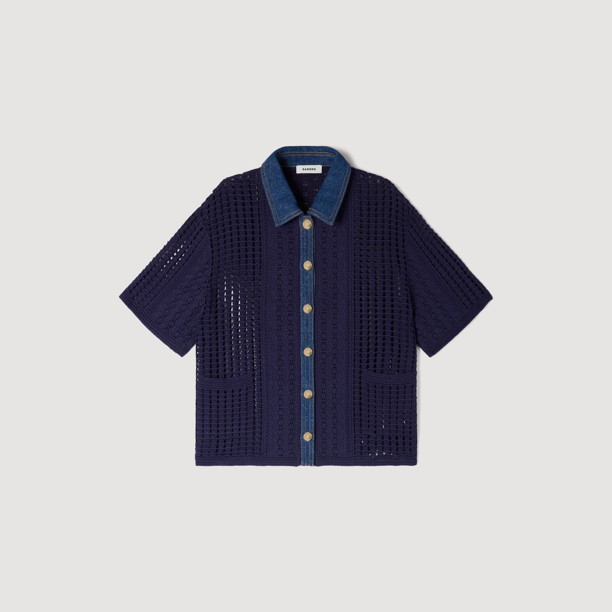 Sandro - Áo khoác cardigan crochet phối denim