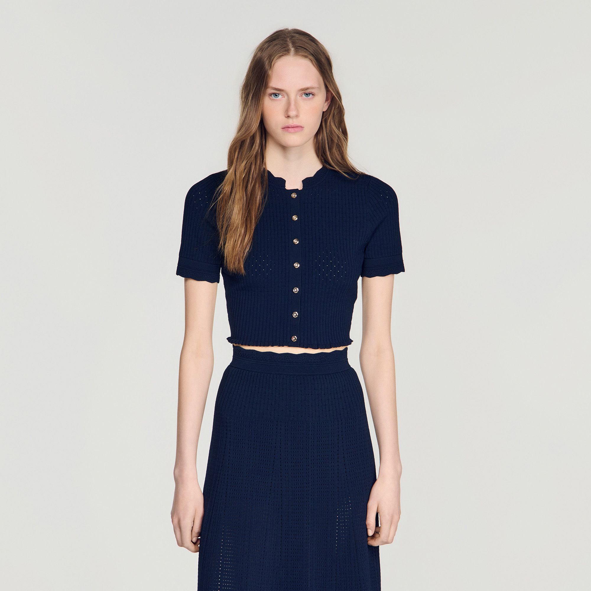 Sandro - Áo cardigan dệt kim dáng crop