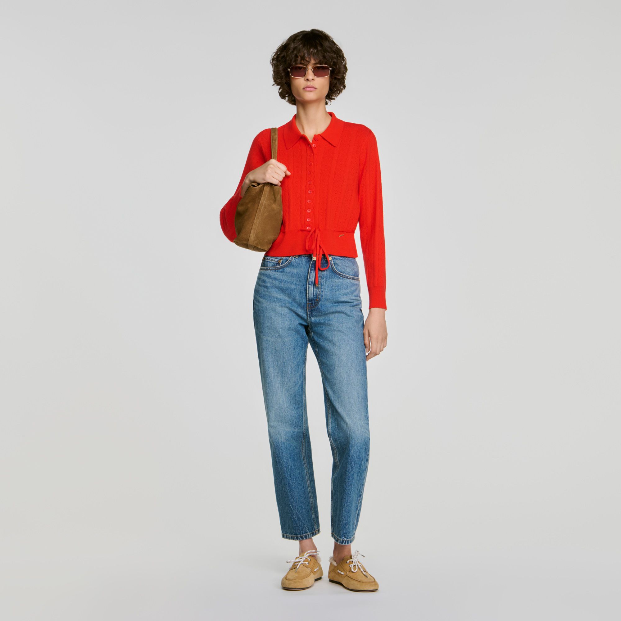 Sandro - Áo khoác cardigan dệt kim Pointelle