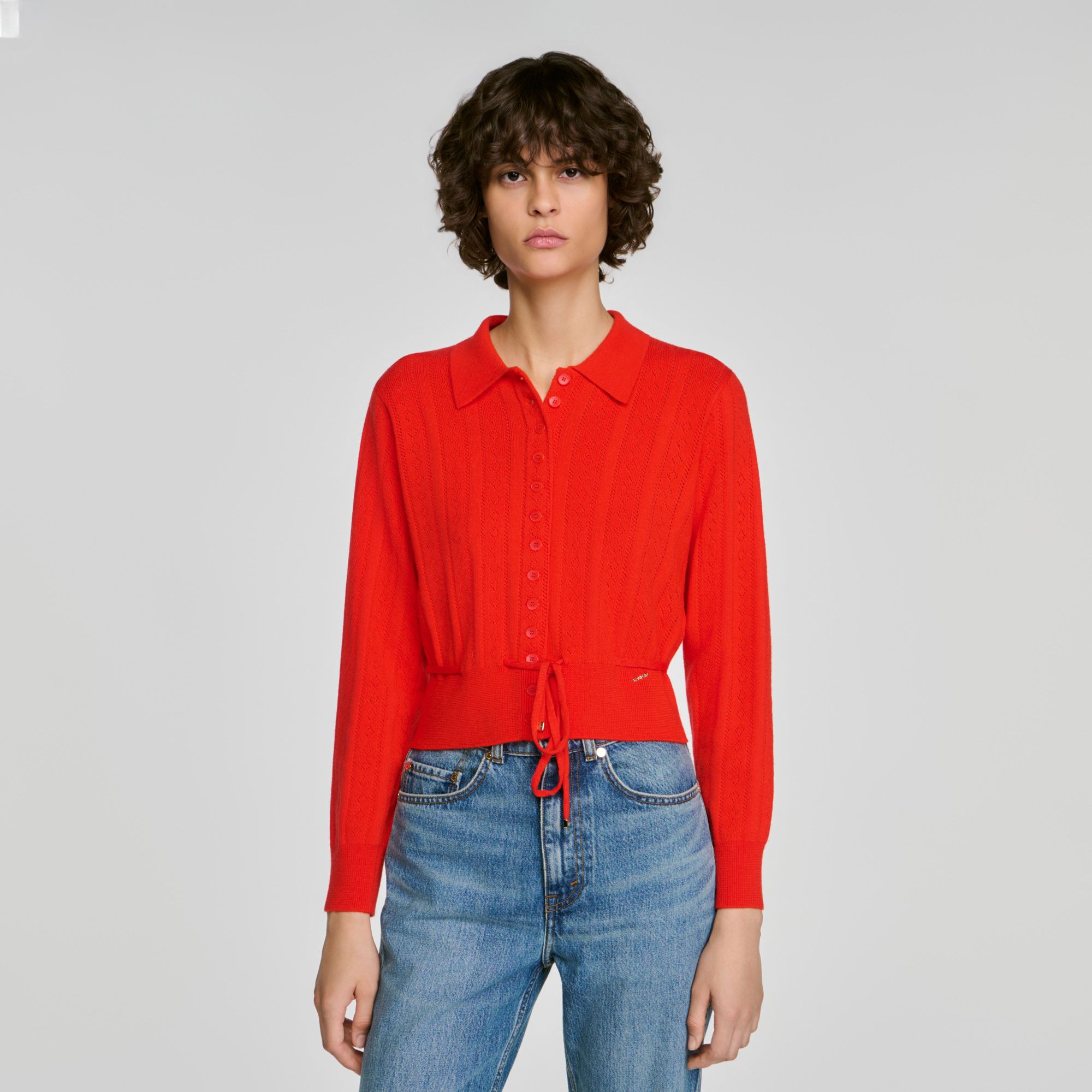 Sandro - Áo khoác cardigan dệt kim Pointelle