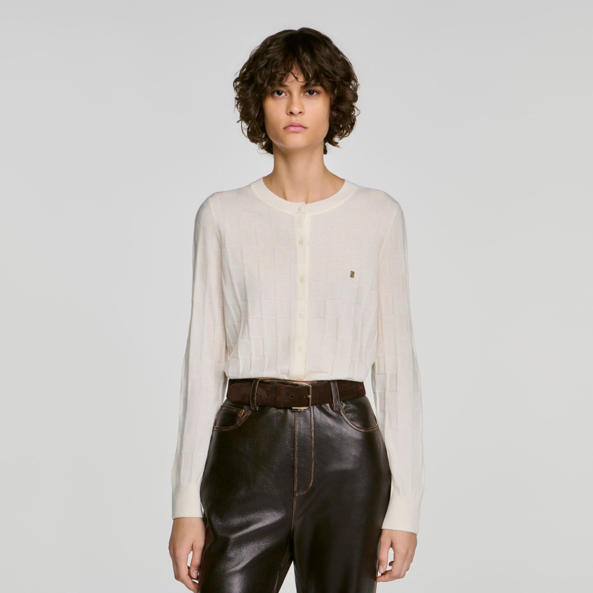 Áo khoác cardigan dáng ngắn kẻ caro Aurel