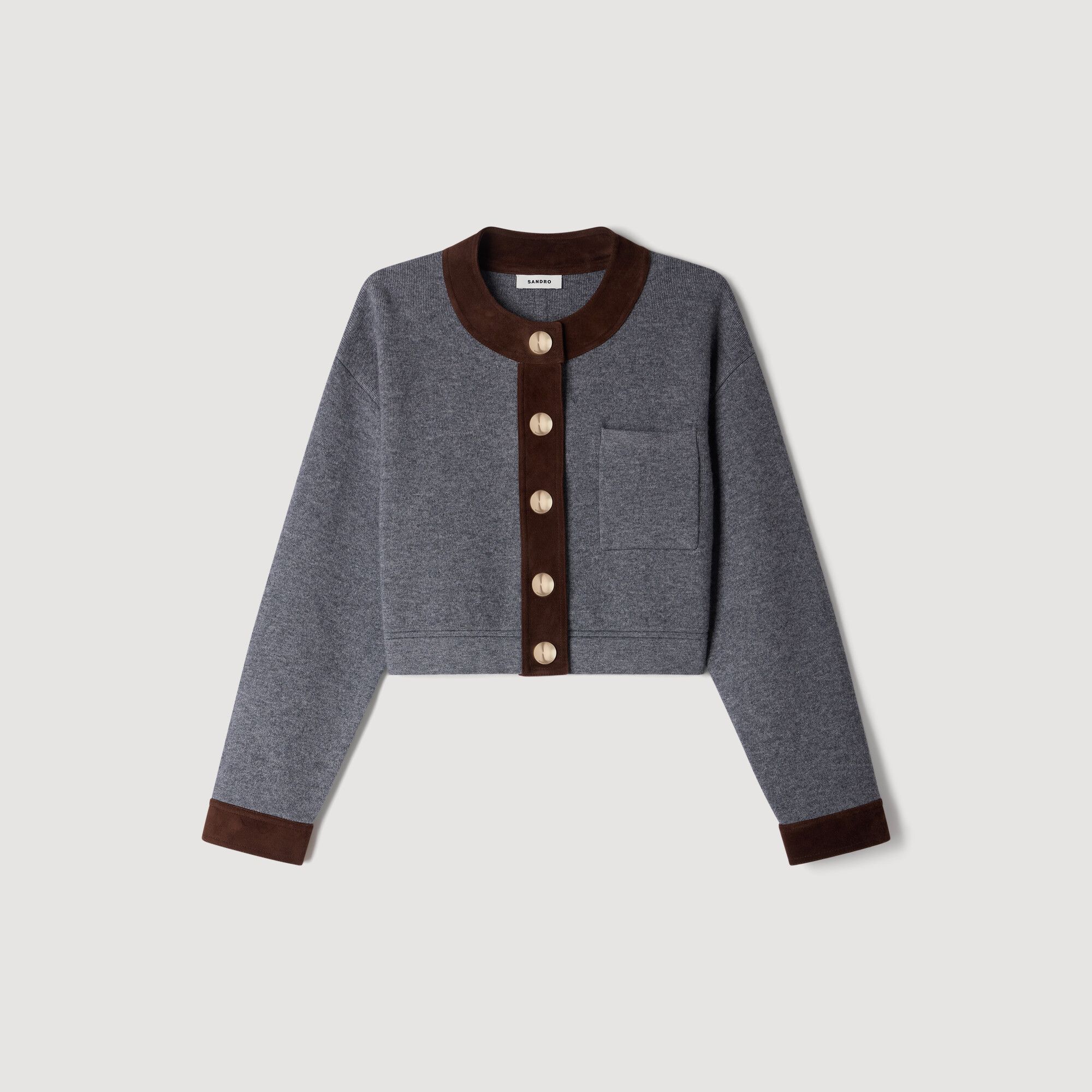 Áo cardigan dáng lửng phối da lộn