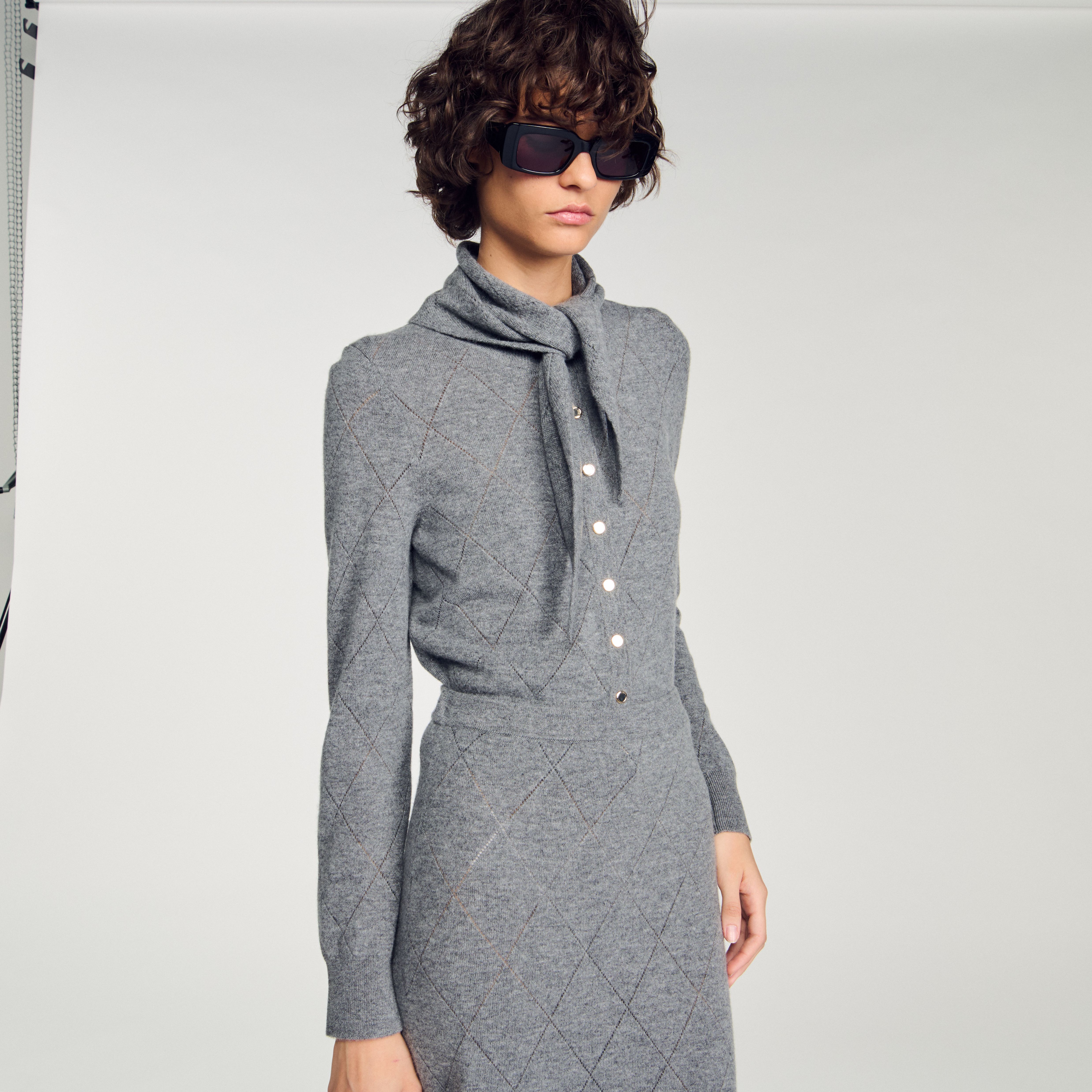 Áo cardigan dệt kim pointelle