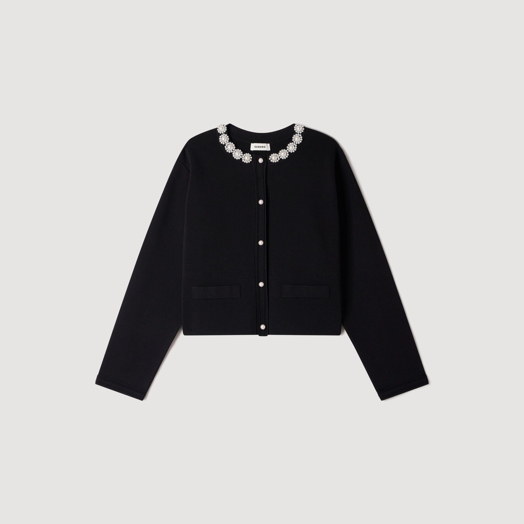 Áo cardigan cổ hoa ngọc trai