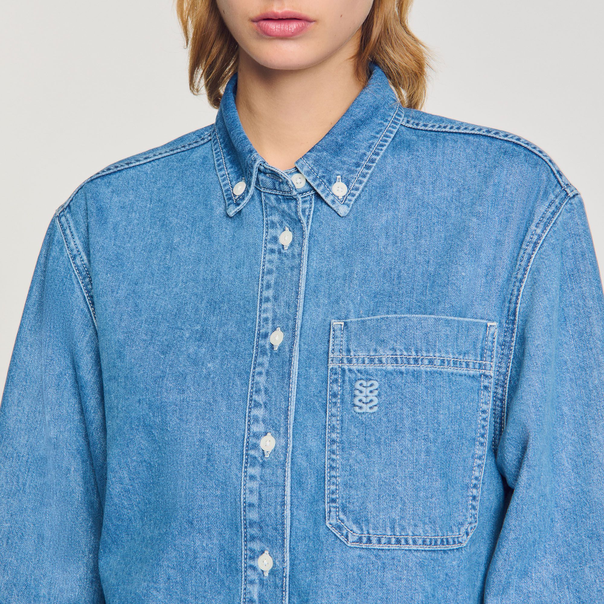 Sandro - Áo sơ mi denim dáng crop