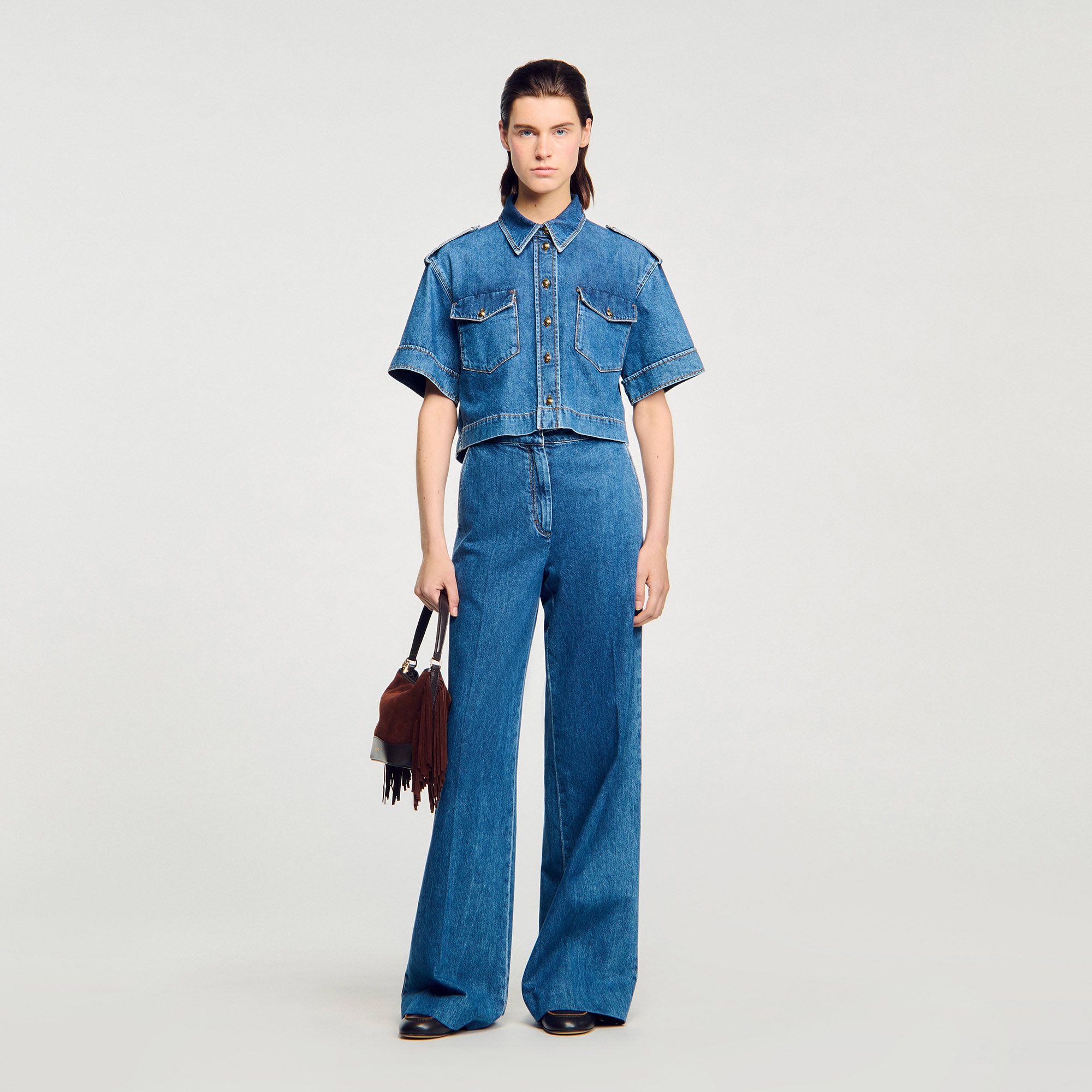 Sandro - Áo sơ mi denim cắt cúp