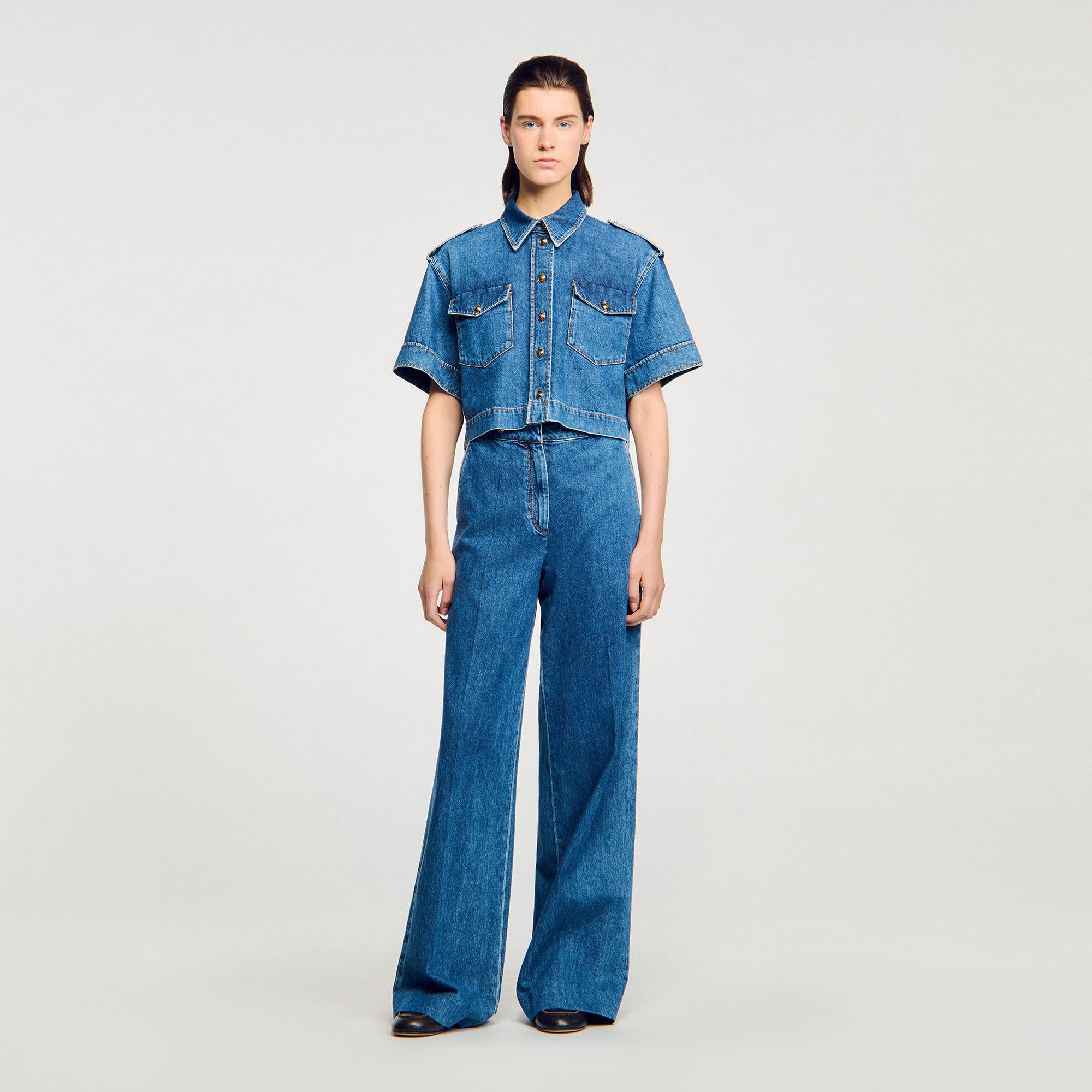 Sandro - Áo sơ mi denim cắt cúp
