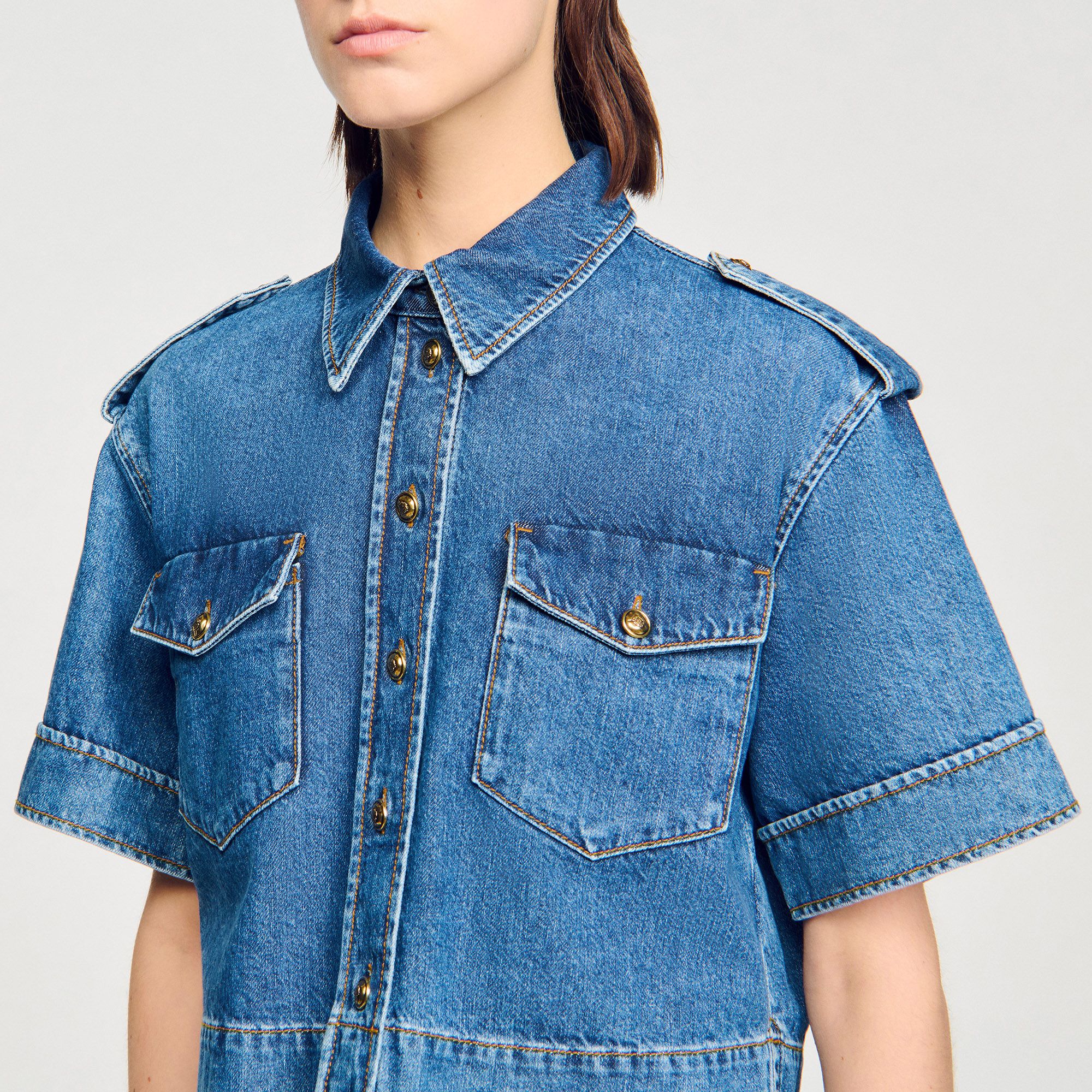 Sandro - Áo sơ mi denim cắt cúp