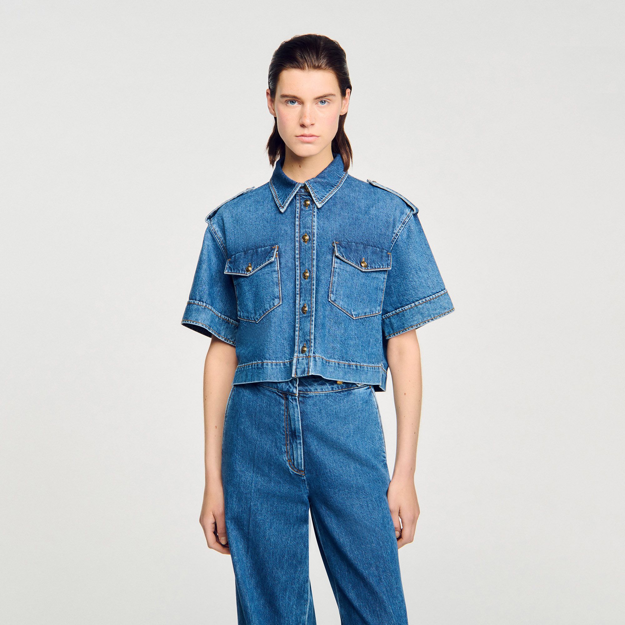 Sandro - Áo sơ mi denim cắt cúp