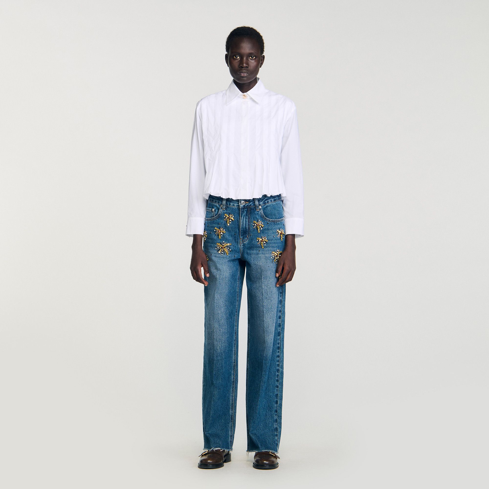 Sandro - Áo dáng crop xếp ly