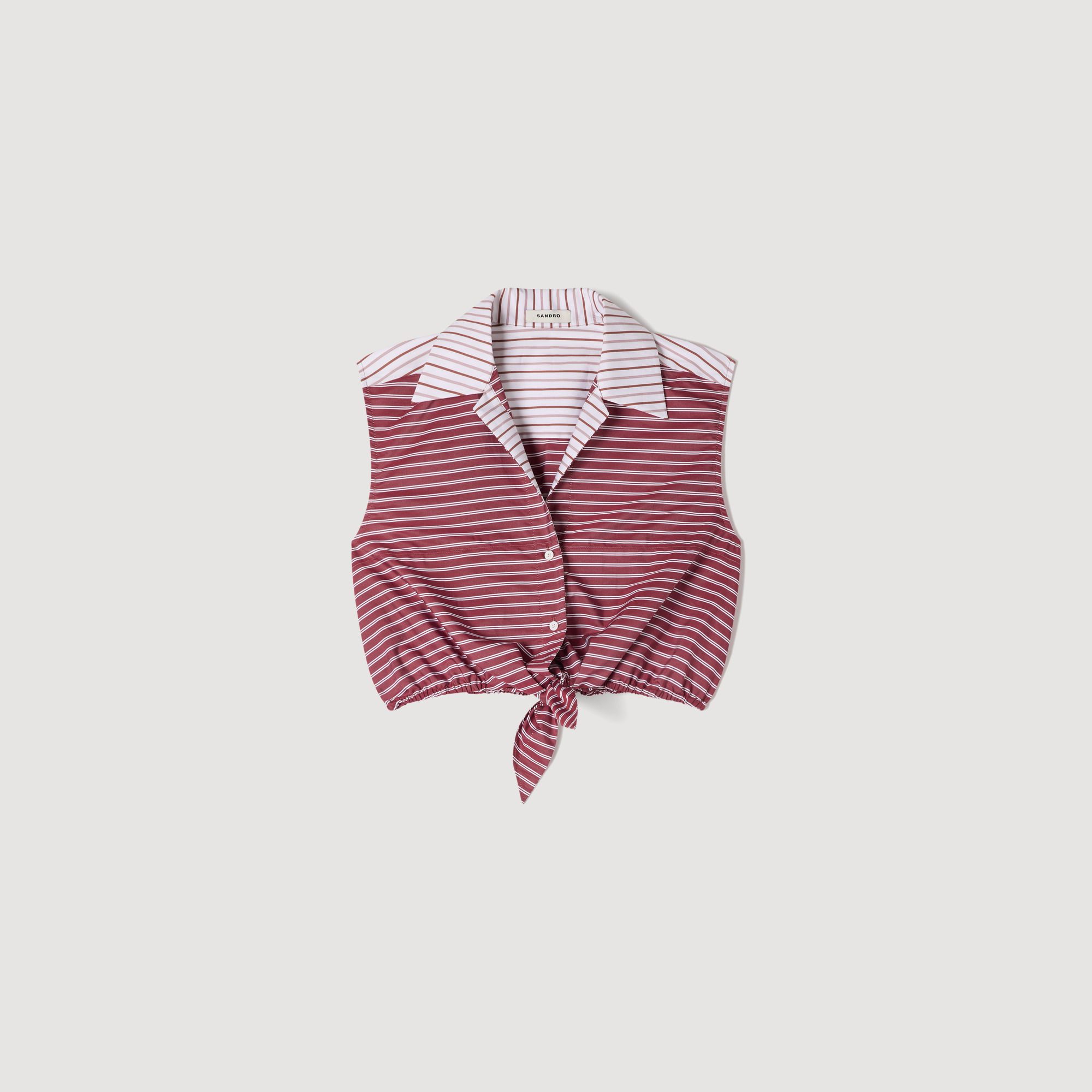 Sandro - Áo sơ mi cotton kẻ sọc dáng cropped