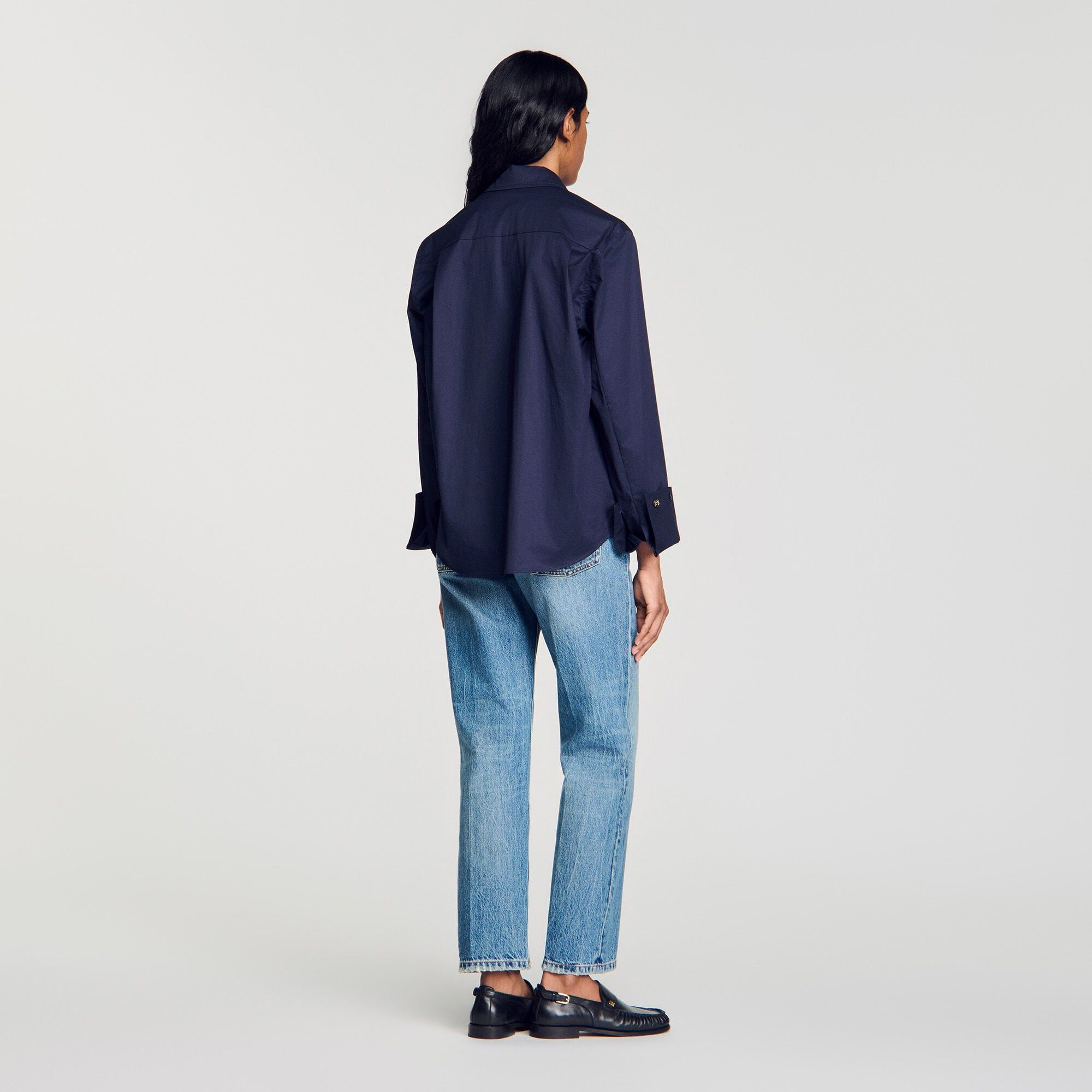 Sandro - Áo sơ mi cotton cổ tay bản rộng