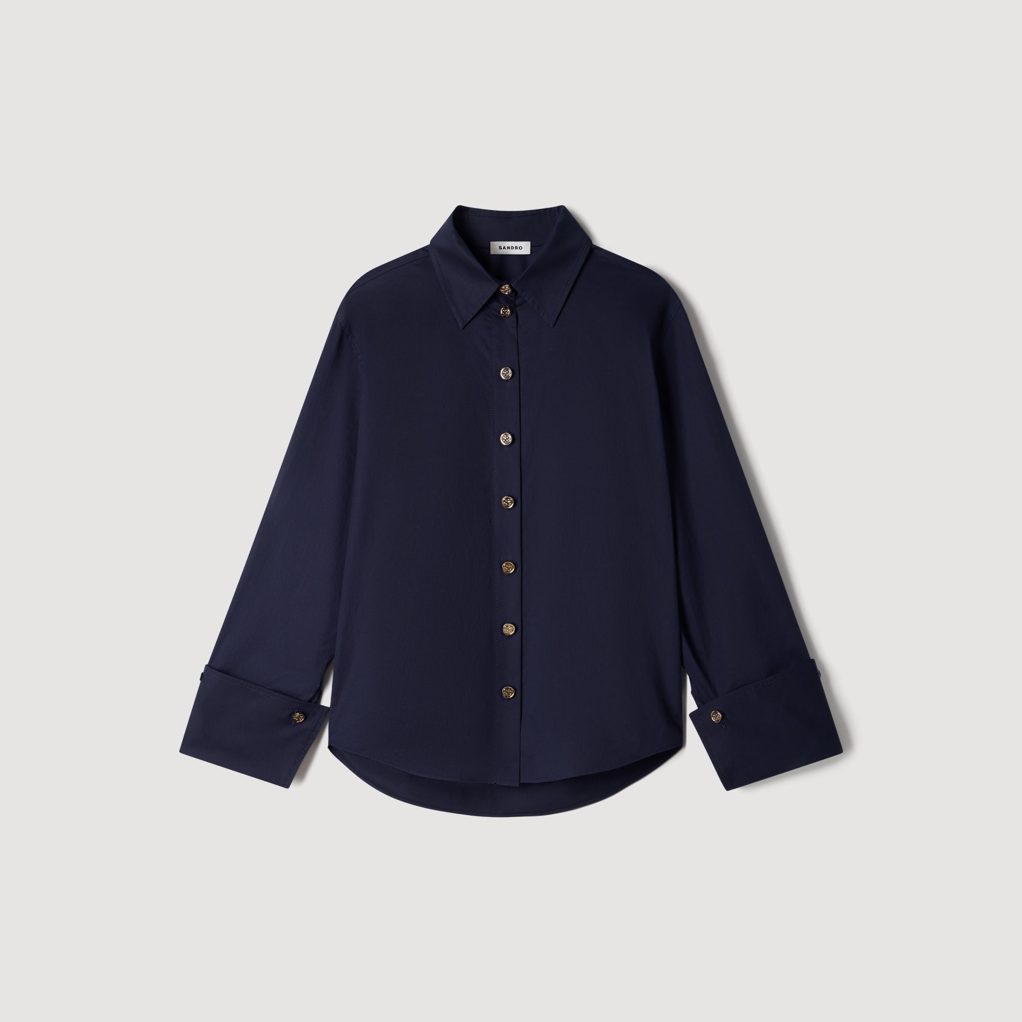 Áo sơ mi cotton cổ tay bản rộng