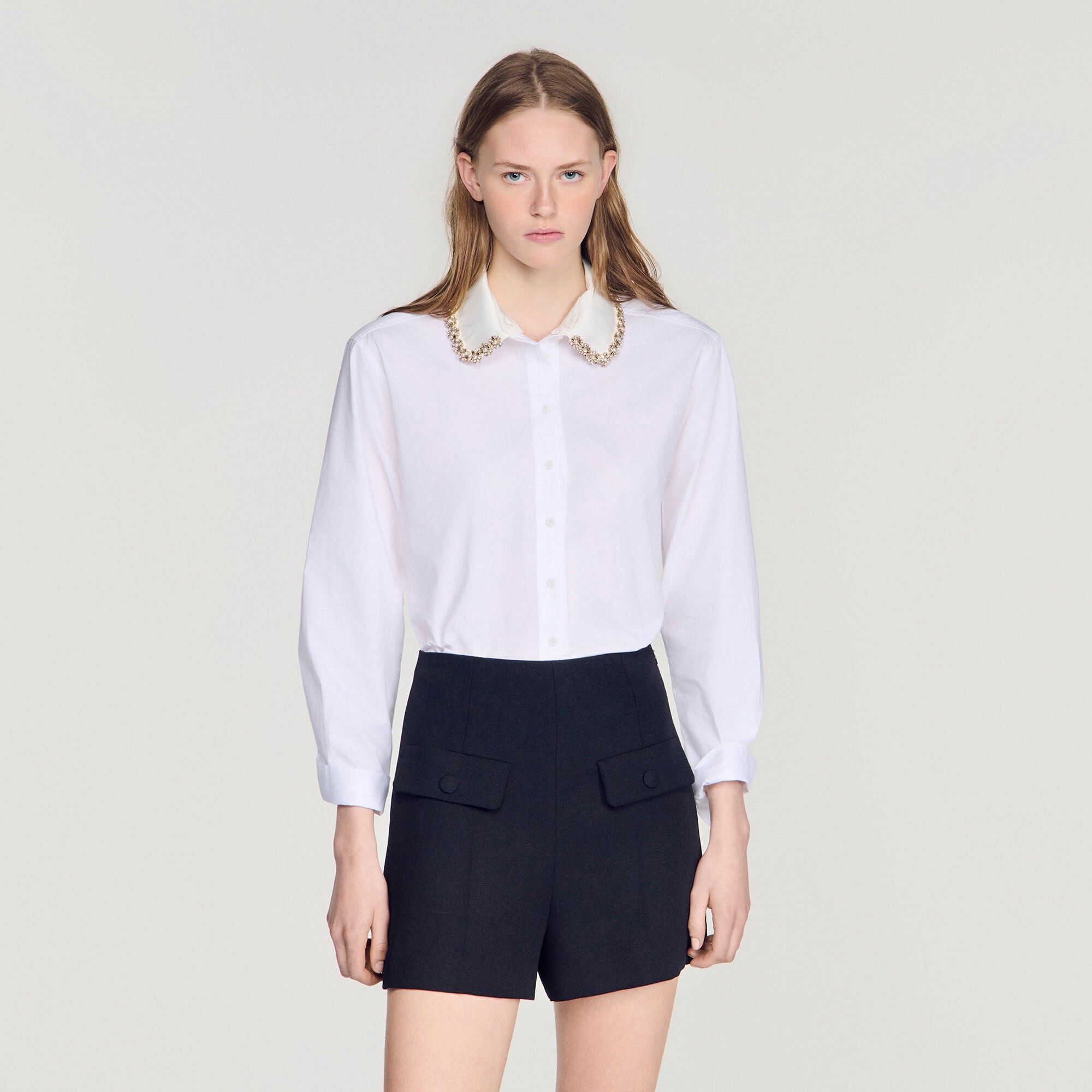 Sandro - Áo sơ mi croptop cổ trang sức