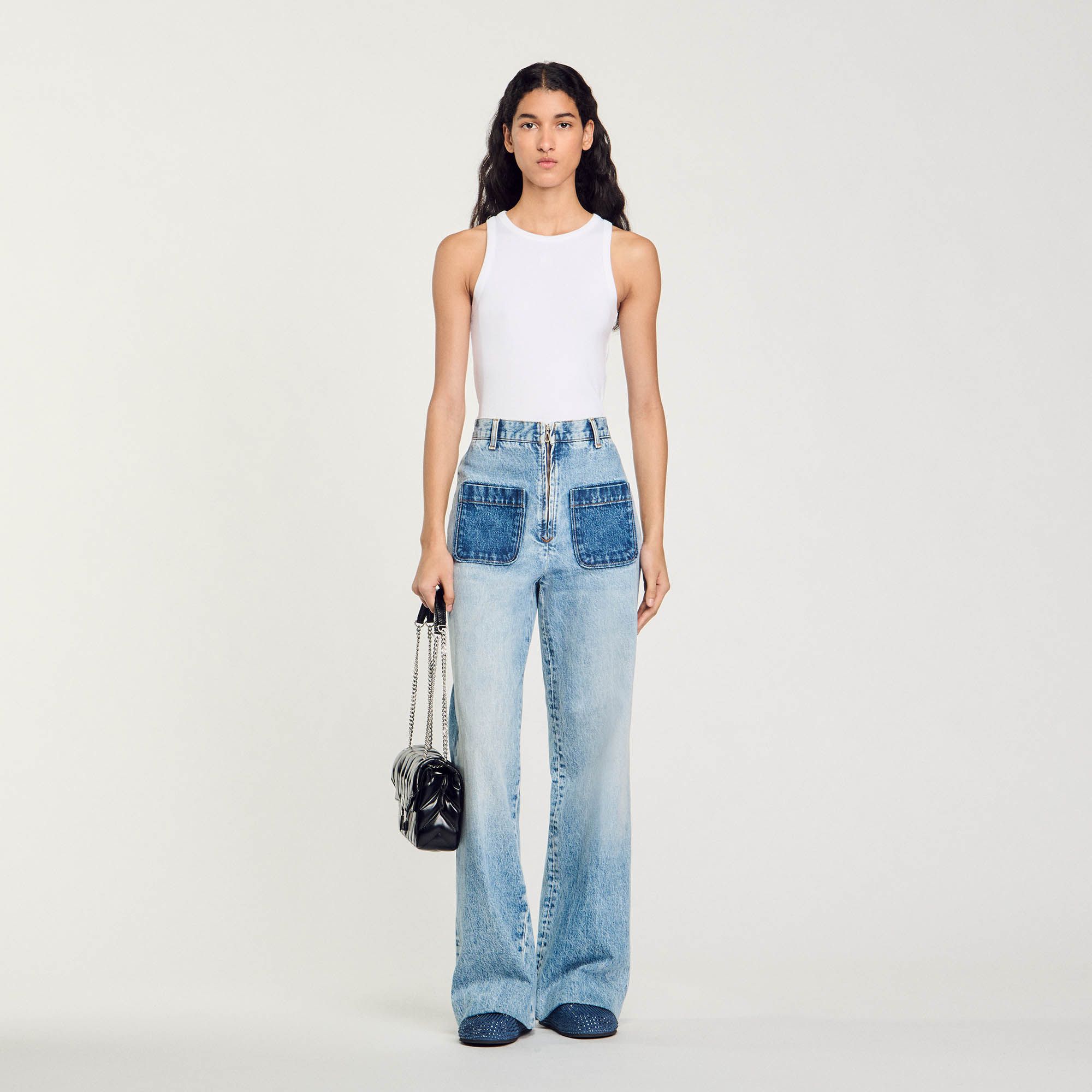 Sandro - Quần jeans denim cạp cao
