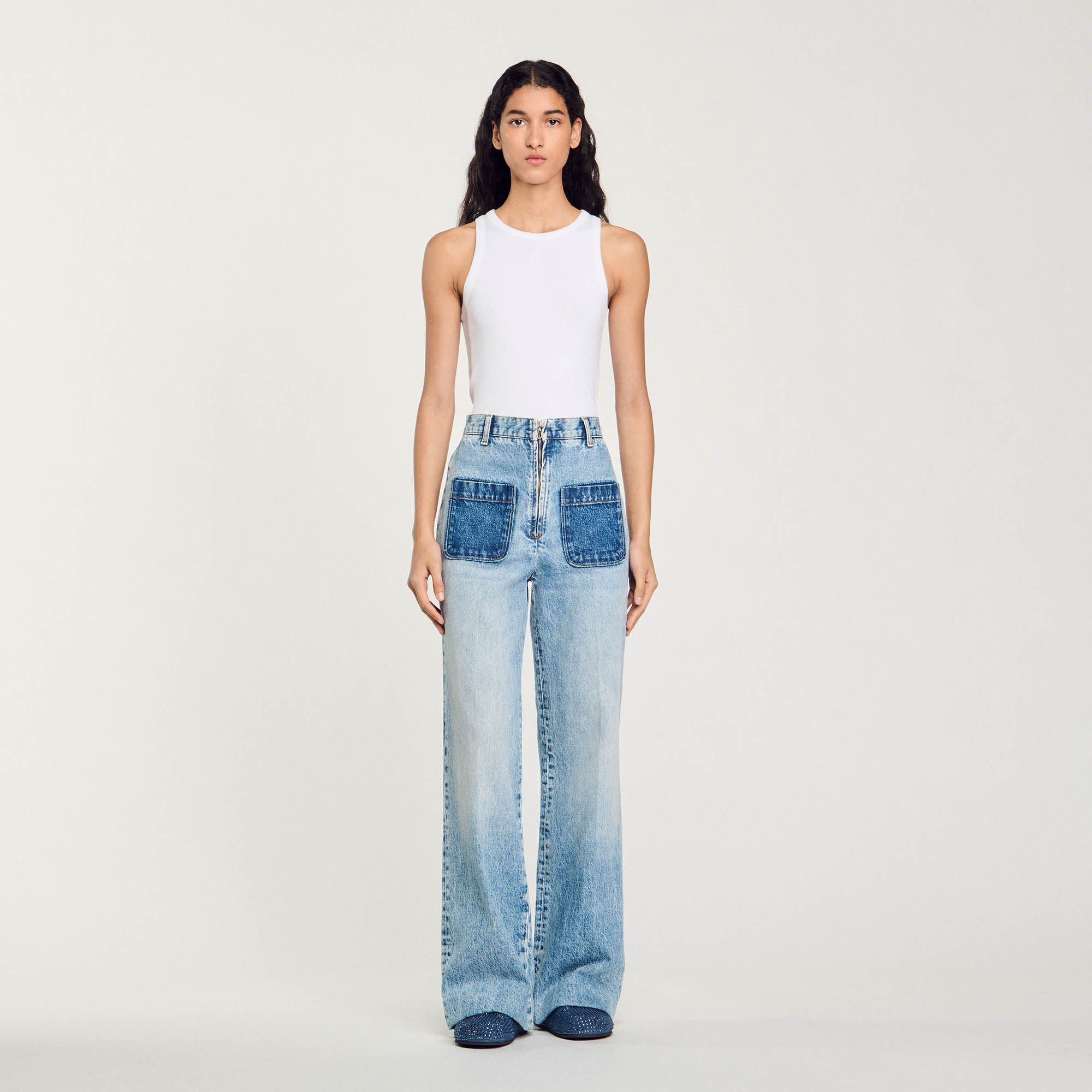 Sandro - Quần jeans denim cạp cao