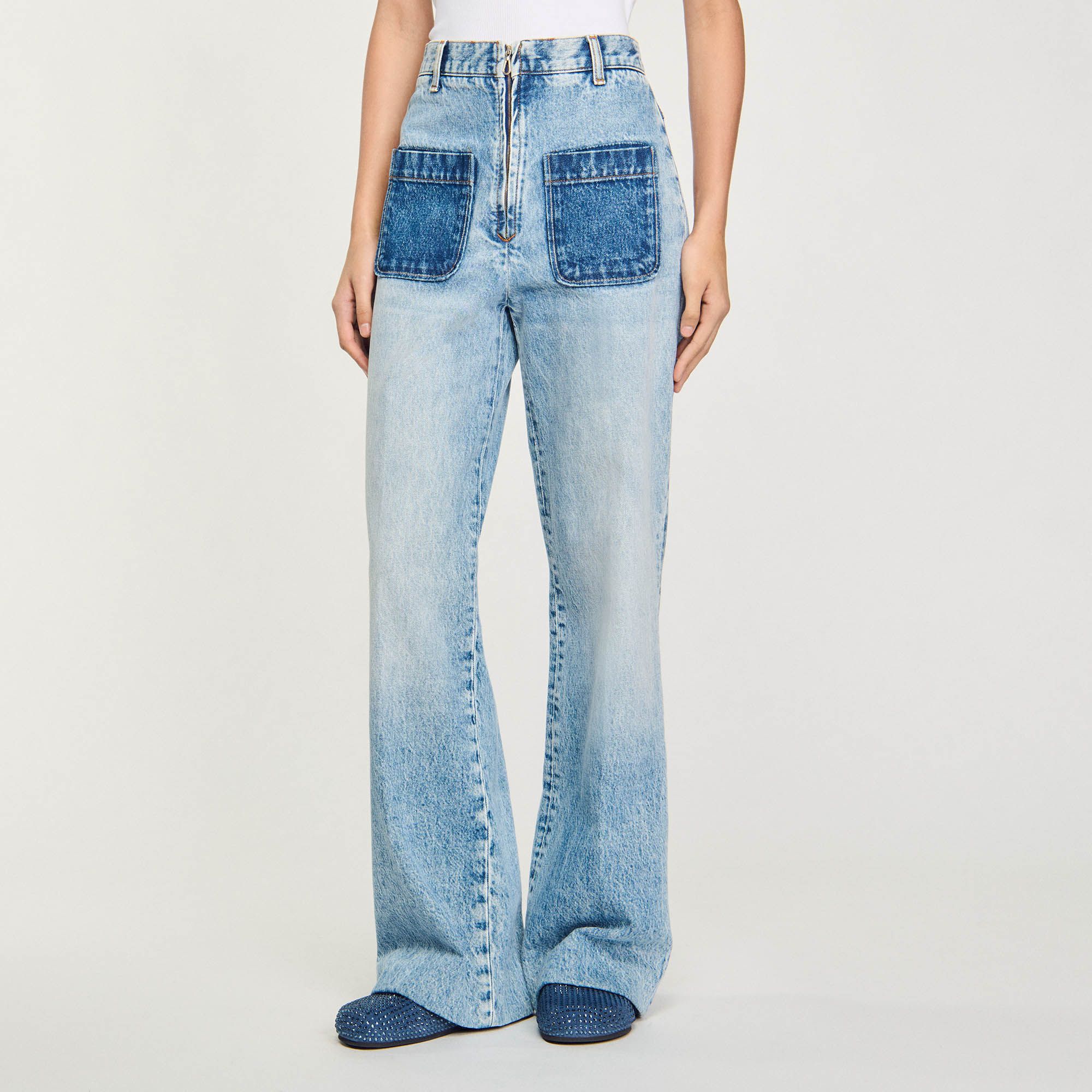 Sandro - Quần jeans denim cạp cao