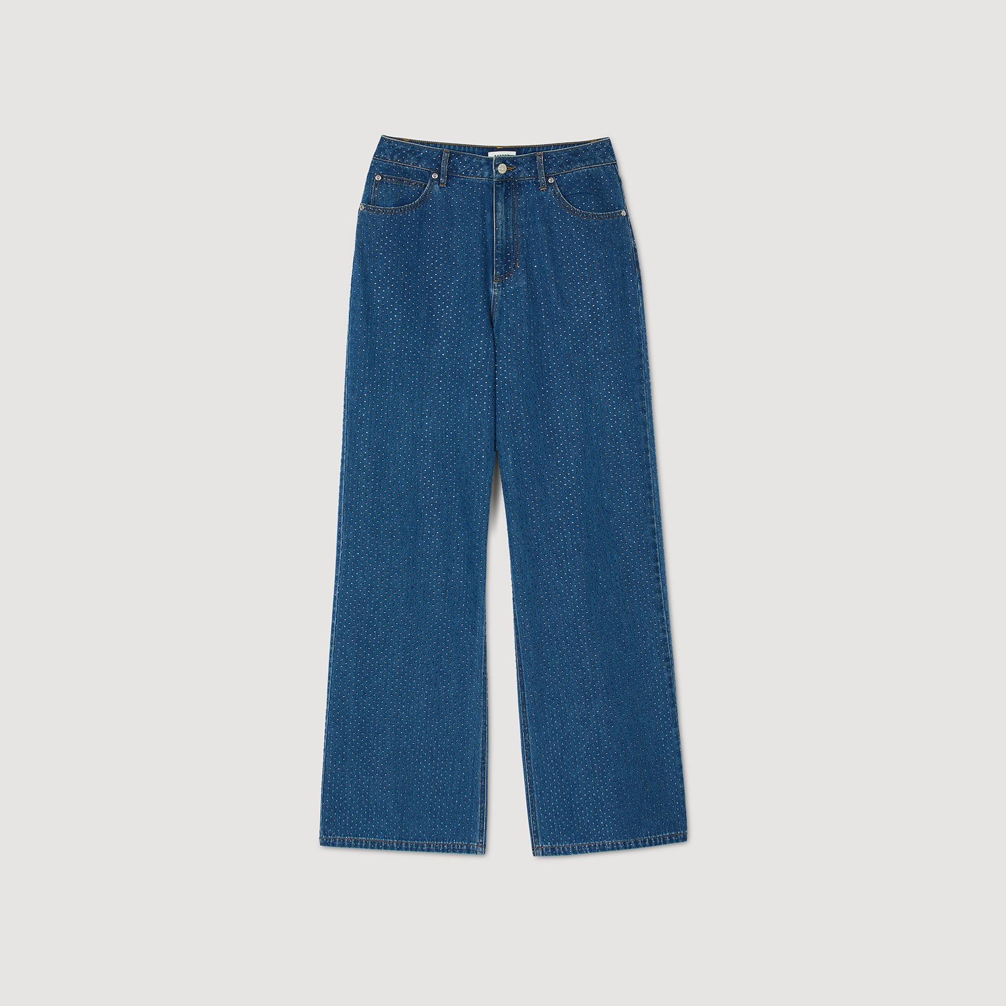 Sandro - Quần jeans ống rộng đính đá