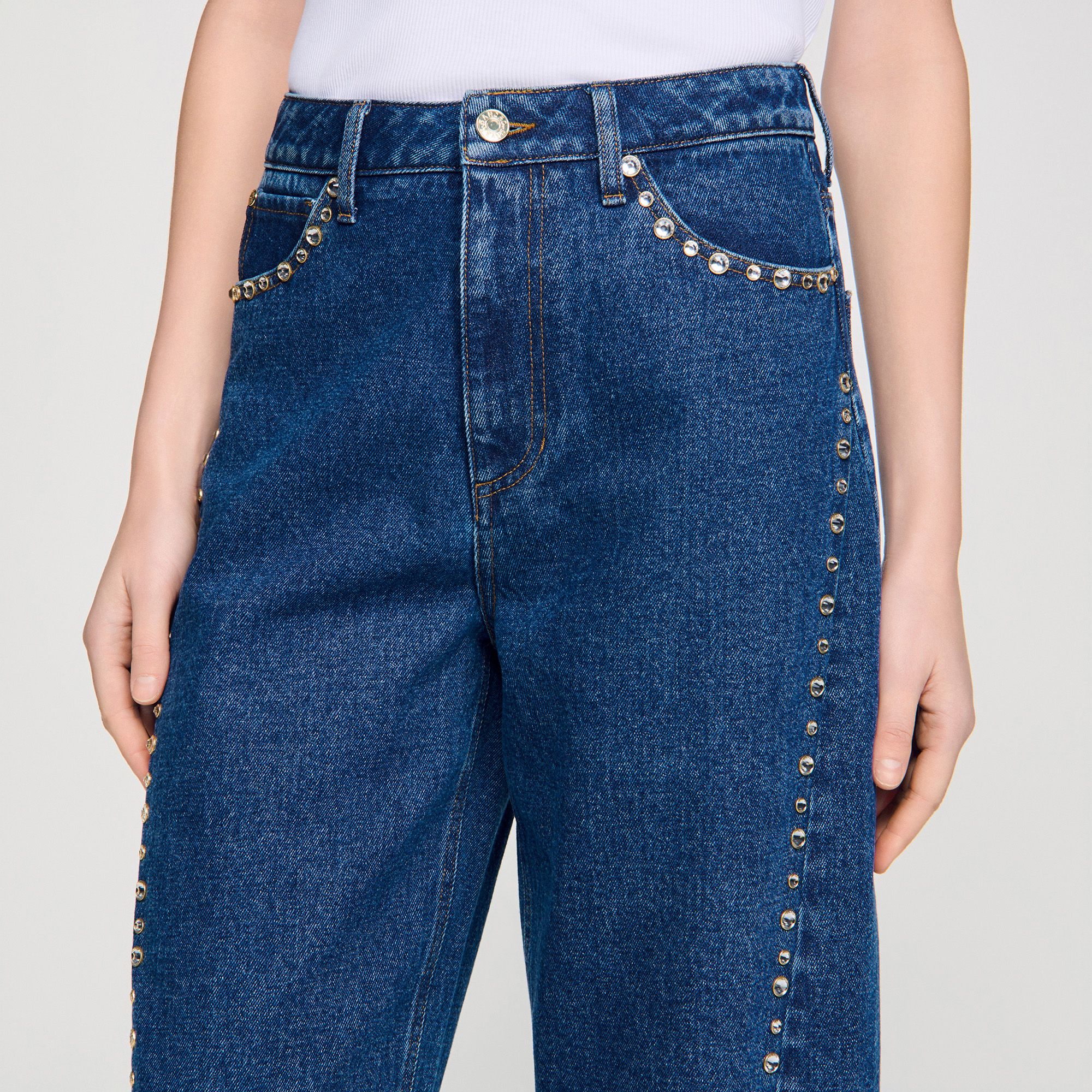 Sandro - Quần jeans ống rộng đính đá