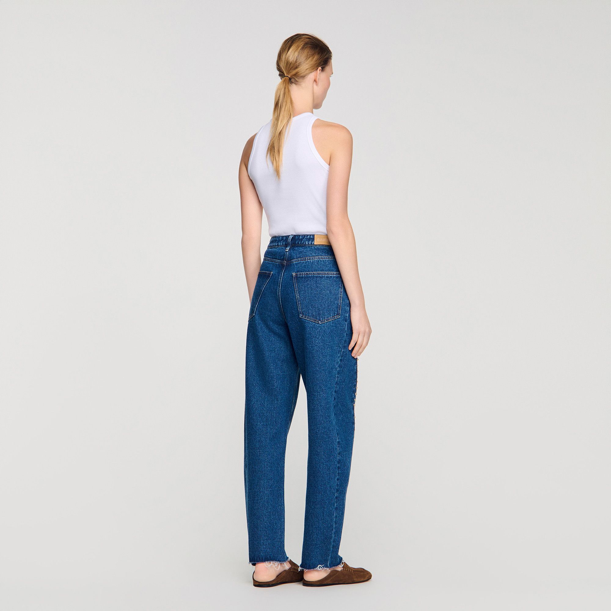 Sandro - Quần jeans ống rộng đính đá