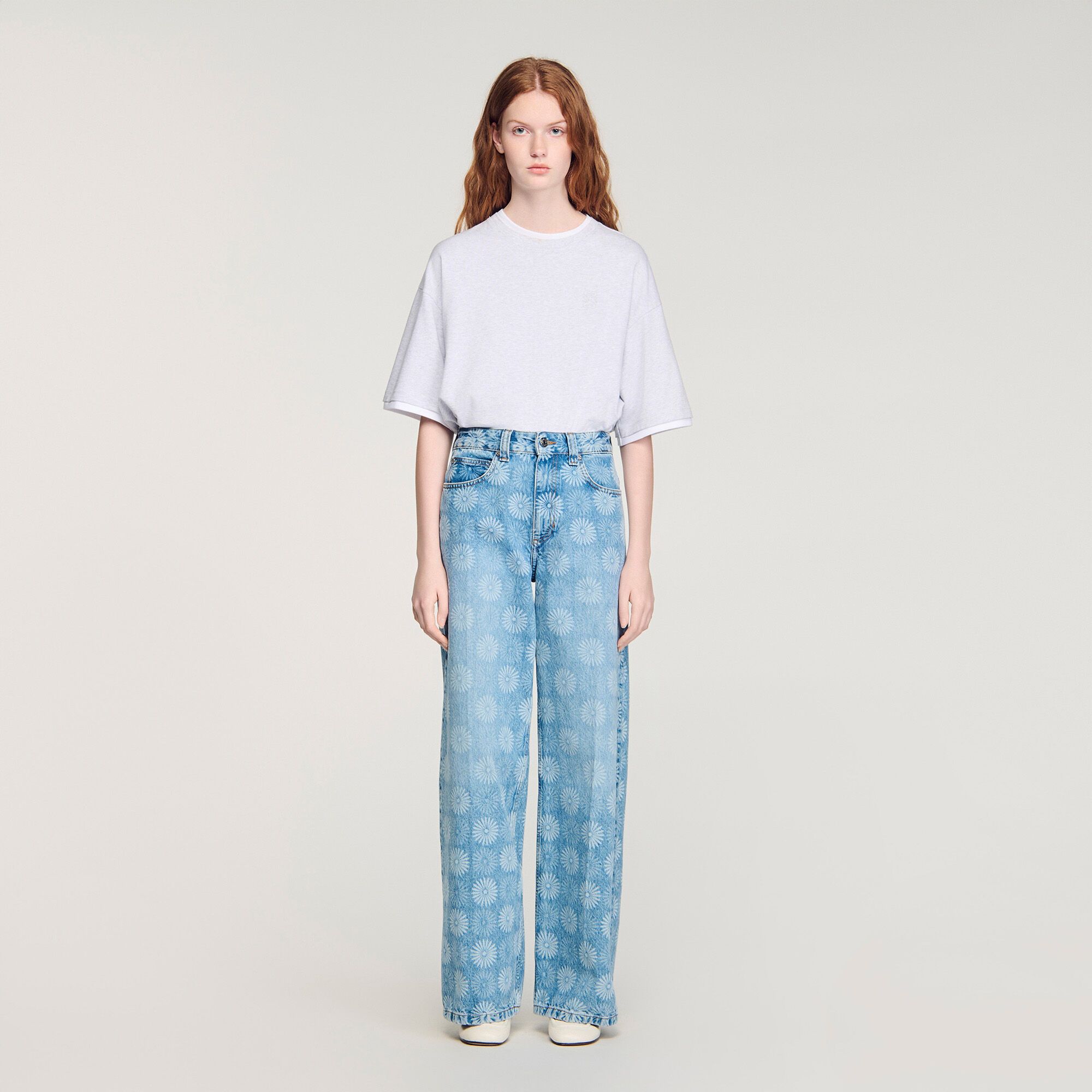 Sandro - Quần jeans Seventies ống rộng họa tiết hoa