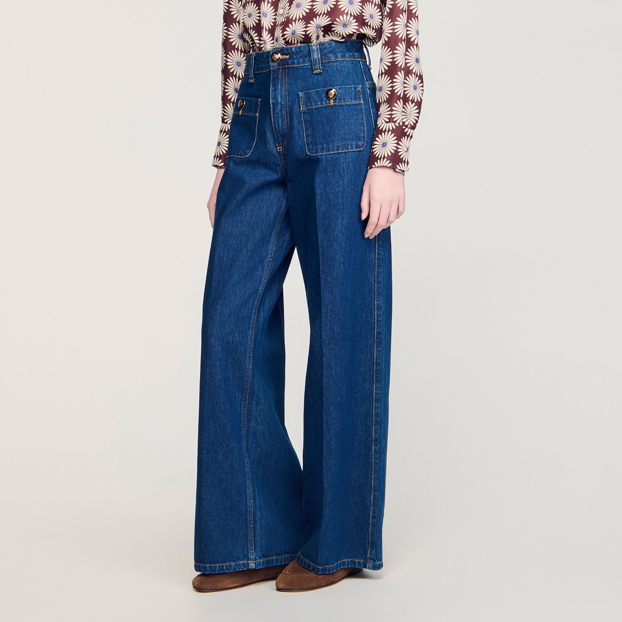 Sandro - Quần jeans thô ống đứng có túi vá