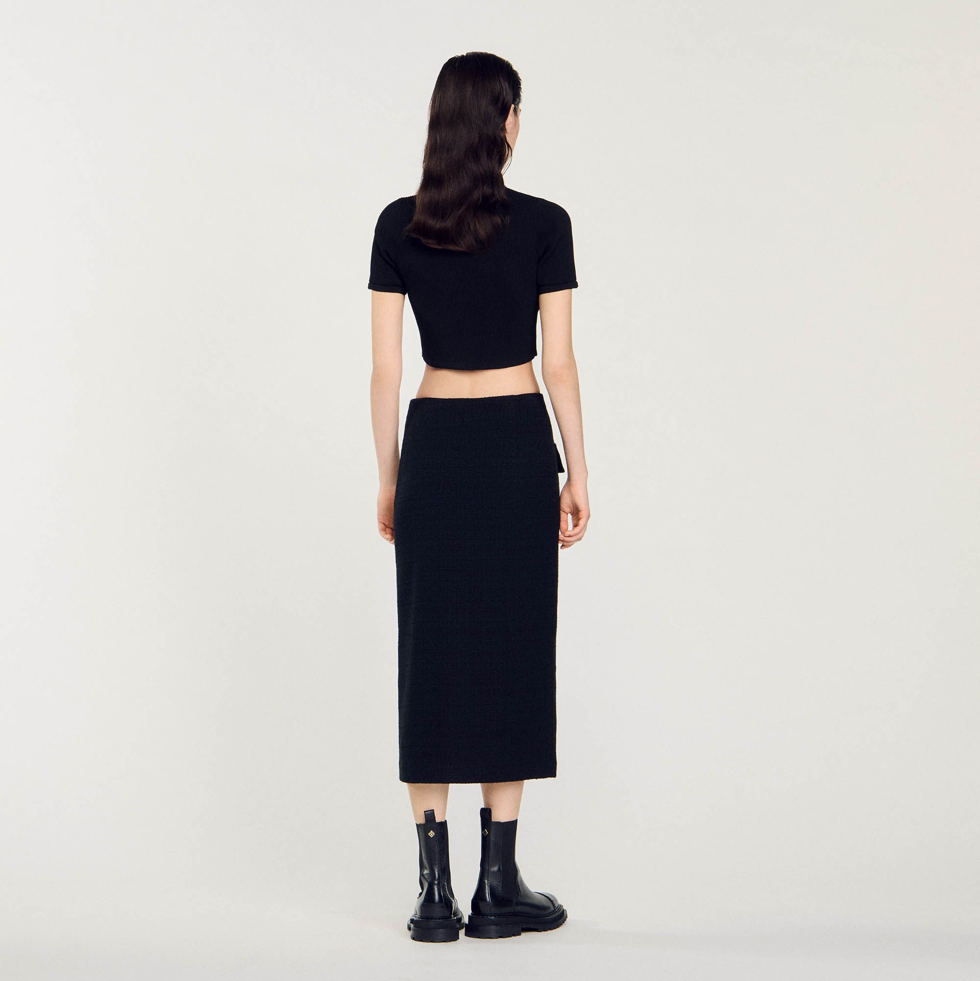 Sandro - Chân váy midi vải tweed