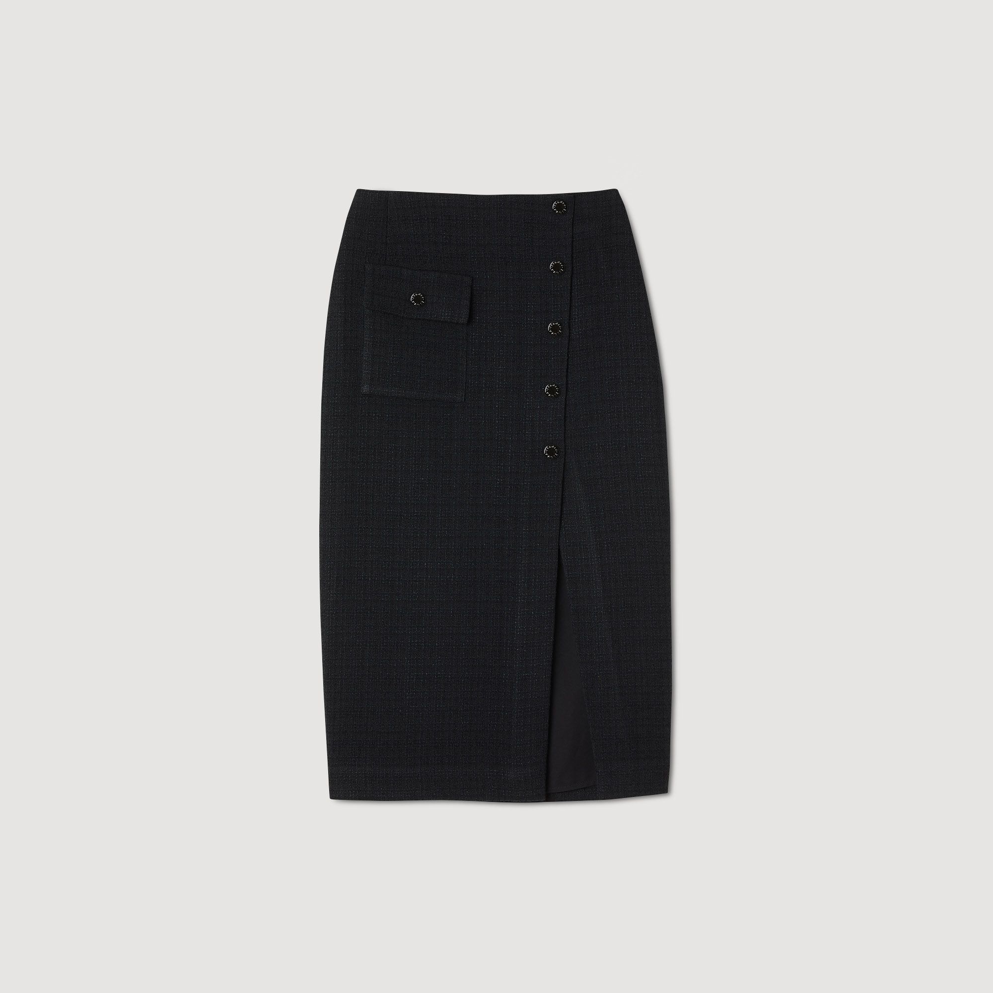 Sandro - Chân váy midi vải tweed