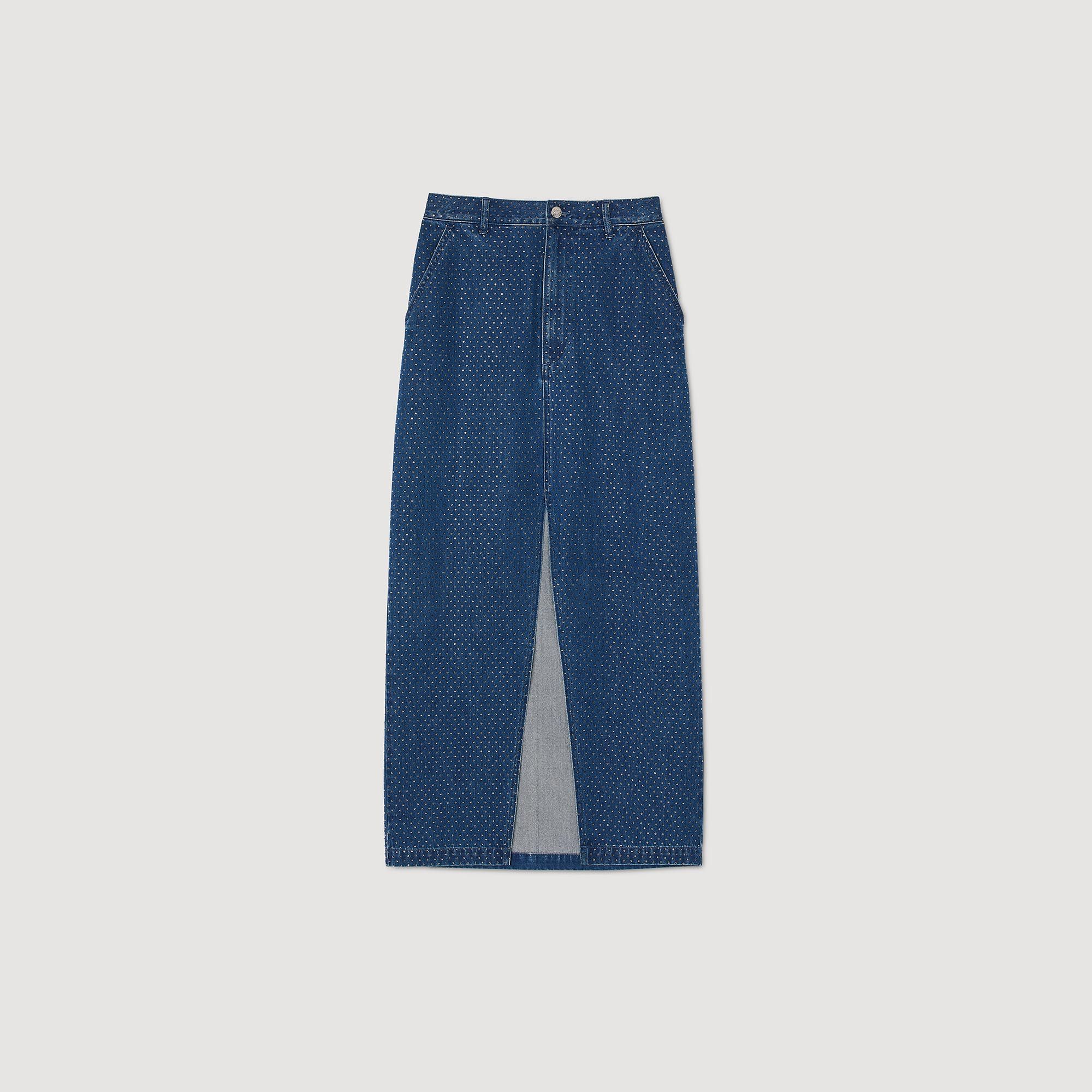 Sandro - Chân váy maxi denim đính đá