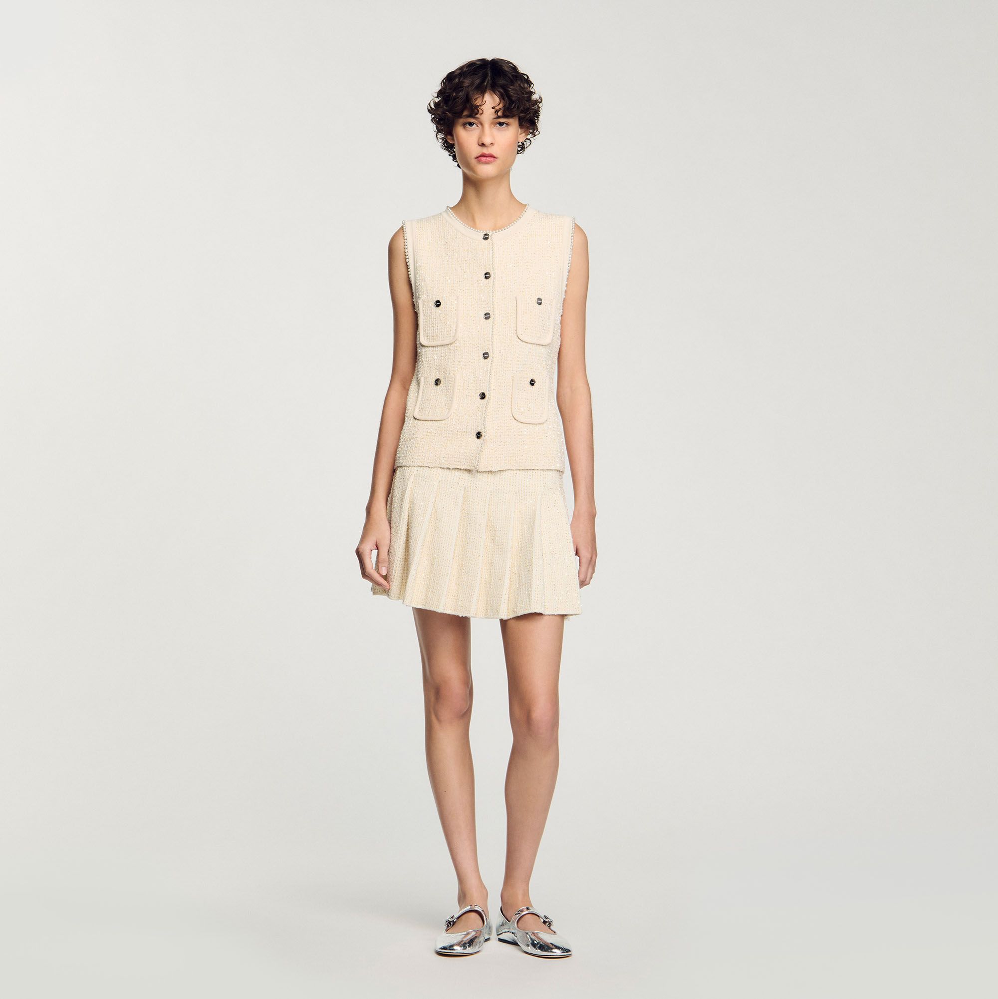 Sandro - Chân váy tweed ngắn xếp ly