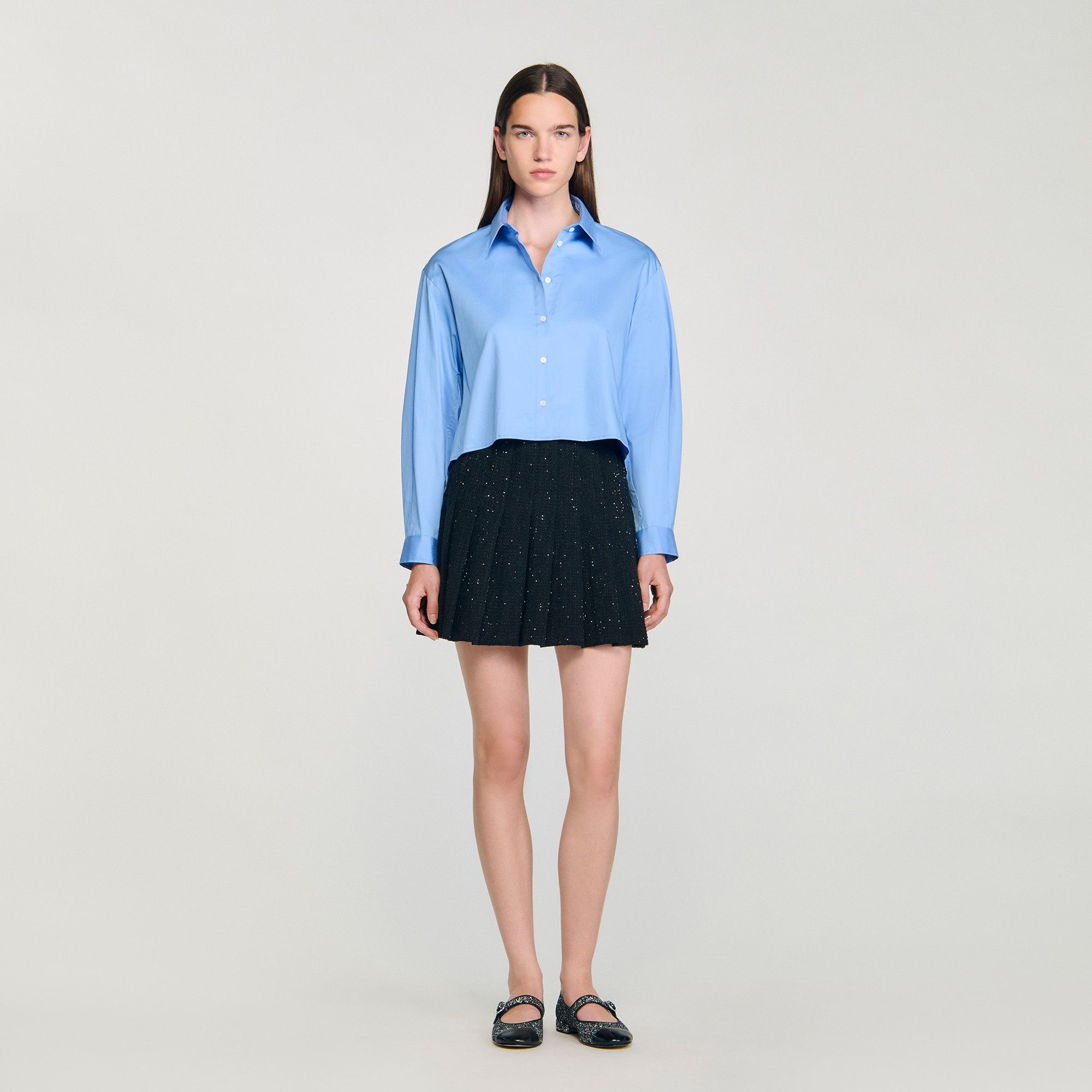 Sandro - Chân váy tweed ngắn xếp ly