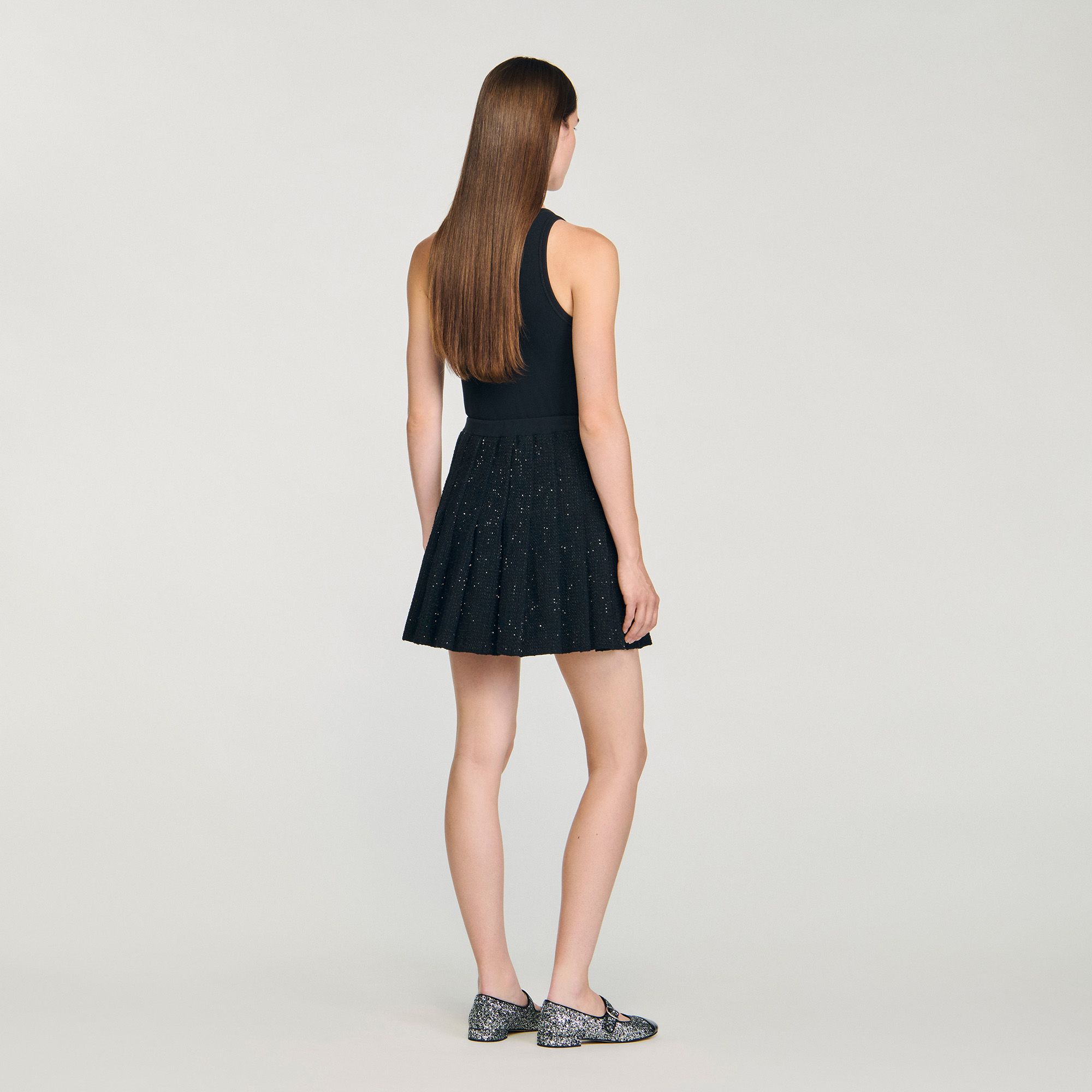 Sandro - Chân váy tweed ngắn xếp ly